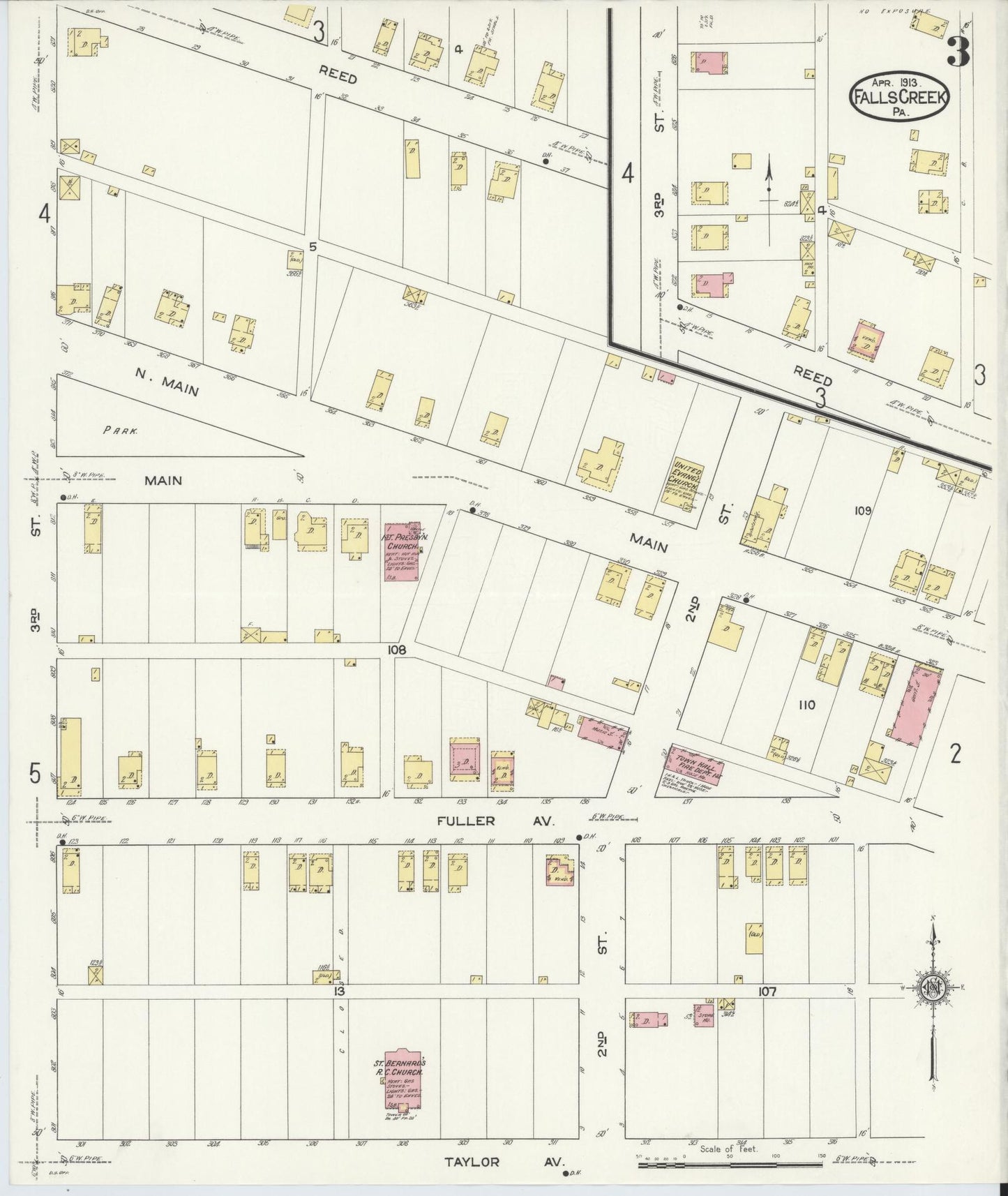 Sanborn Fire Insurance Map from Falls Creek, Jefferson And Clearfield Counties, Pennsylvania (1913), Sheet #0003 - Historic Sanborn Fire Insurance Map Print, vintage old map wall art, antique decor, genealogy gift, Pennsylvania Pennsylvania map
