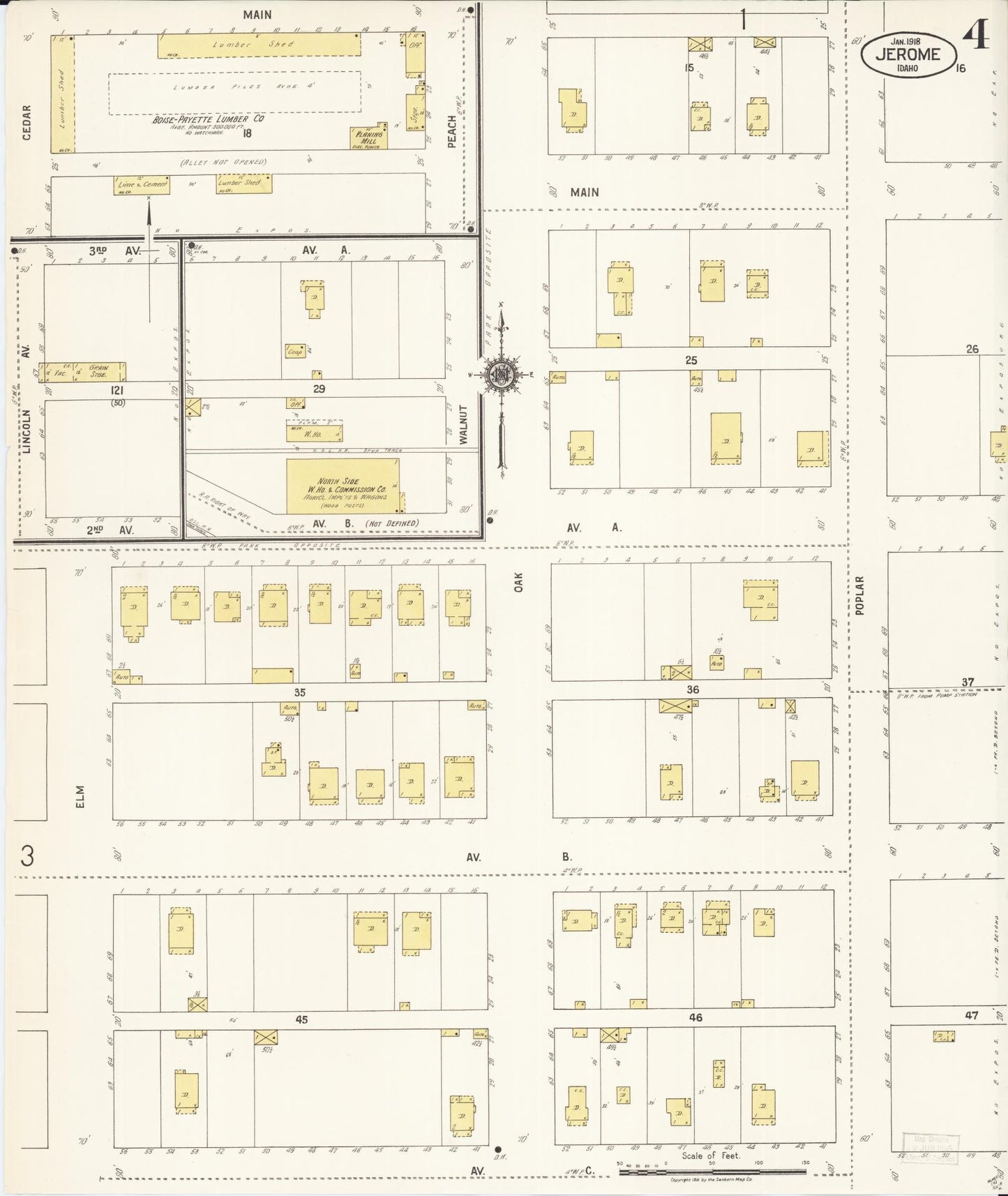 Sanborn Fire Insurance Map from Jerome, Jerome County, Idaho (1918), Sheet #0004 - Complete Map Set gallery image, historic Sanborn map, vintage wall art, Idaho Idaho