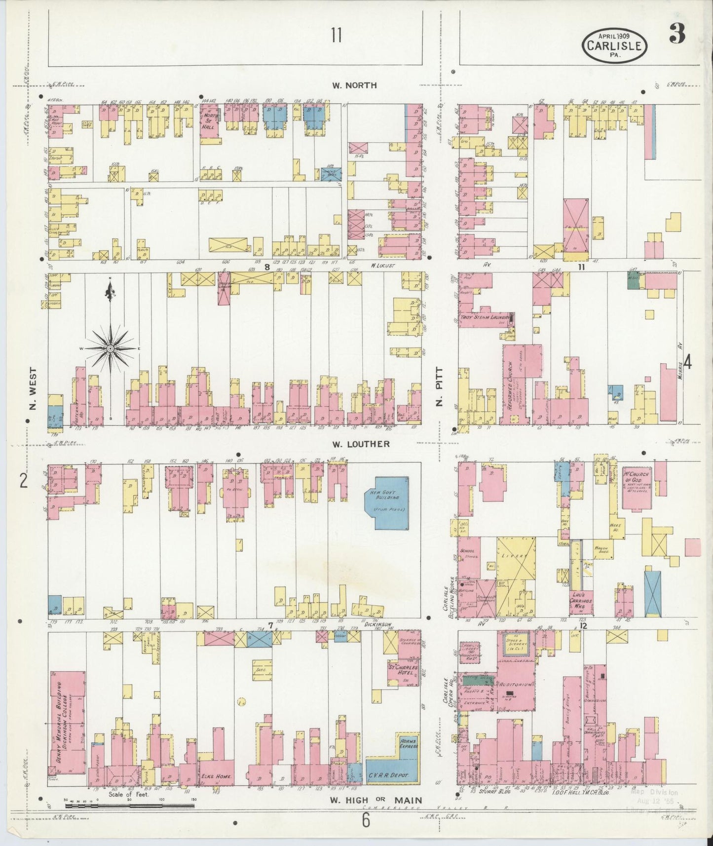 Sanborn Fire Insurance Map from Carlisle, Cumberland County, Pennsylvania (1909), Sheet #0003 - Historic Sanborn Fire Insurance Map Print, vintage old map wall art, antique decor, genealogy gift, Pennsylvania Pennsylvania map