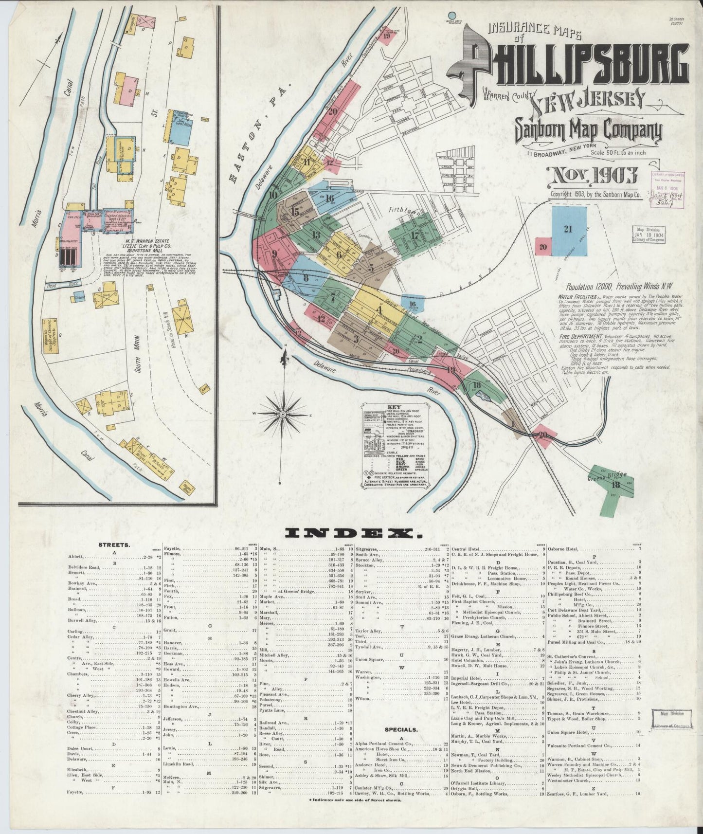 Sanborn Fire Insurance Map from Phillipsburg, Warren County, New Jersey. (1903) – Historic Sanborn Fire Insurance Map Print