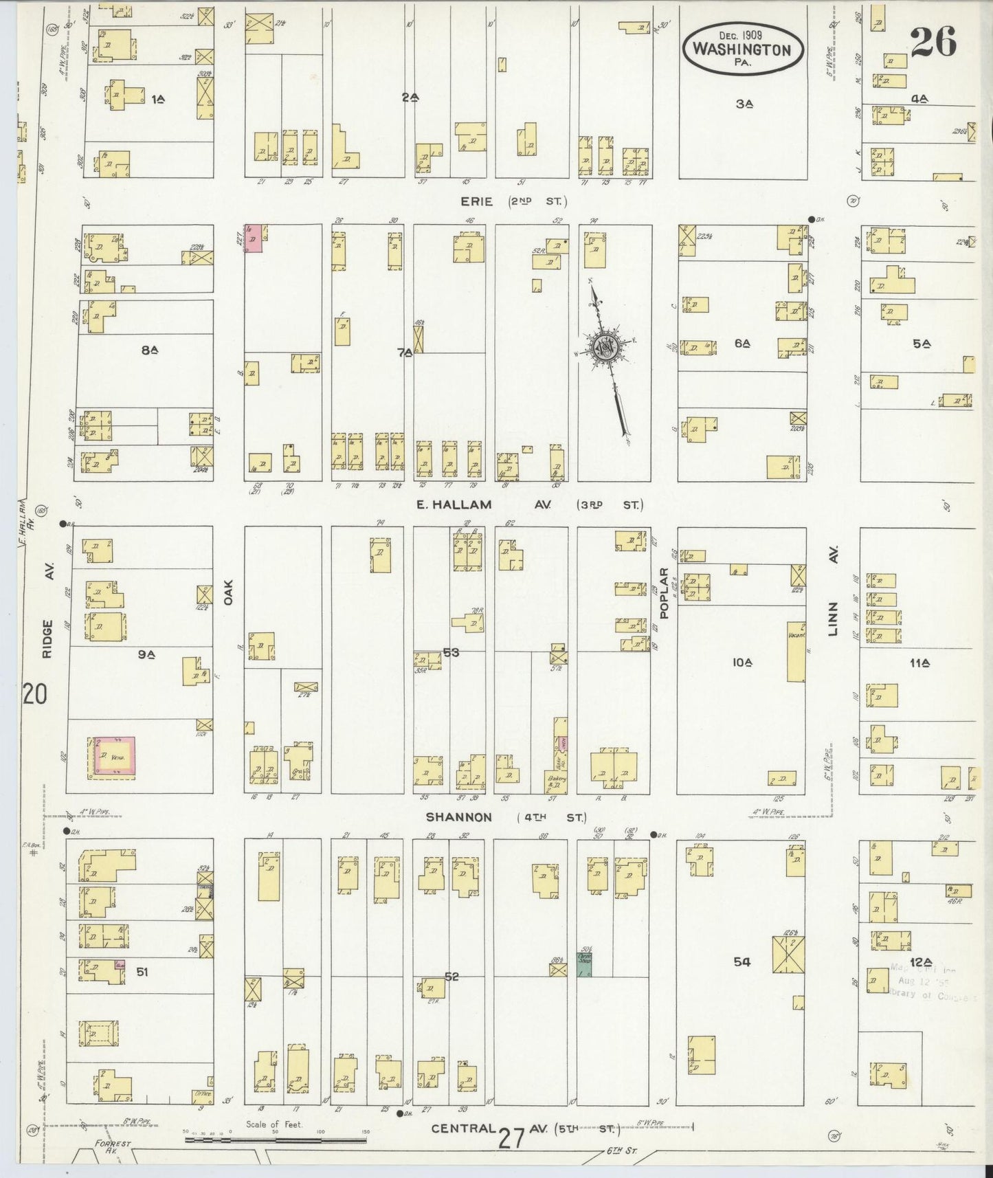 Sanborn Fire Insurance Map from Washington, Washington County, Pennsylvania (1909), Sheet #0026 - Historic Sanborn Fire Insurance Map Print, vintage old map wall art, antique decor, genealogy gift, Sanborn Fire Insurance Map from Washington Washington map