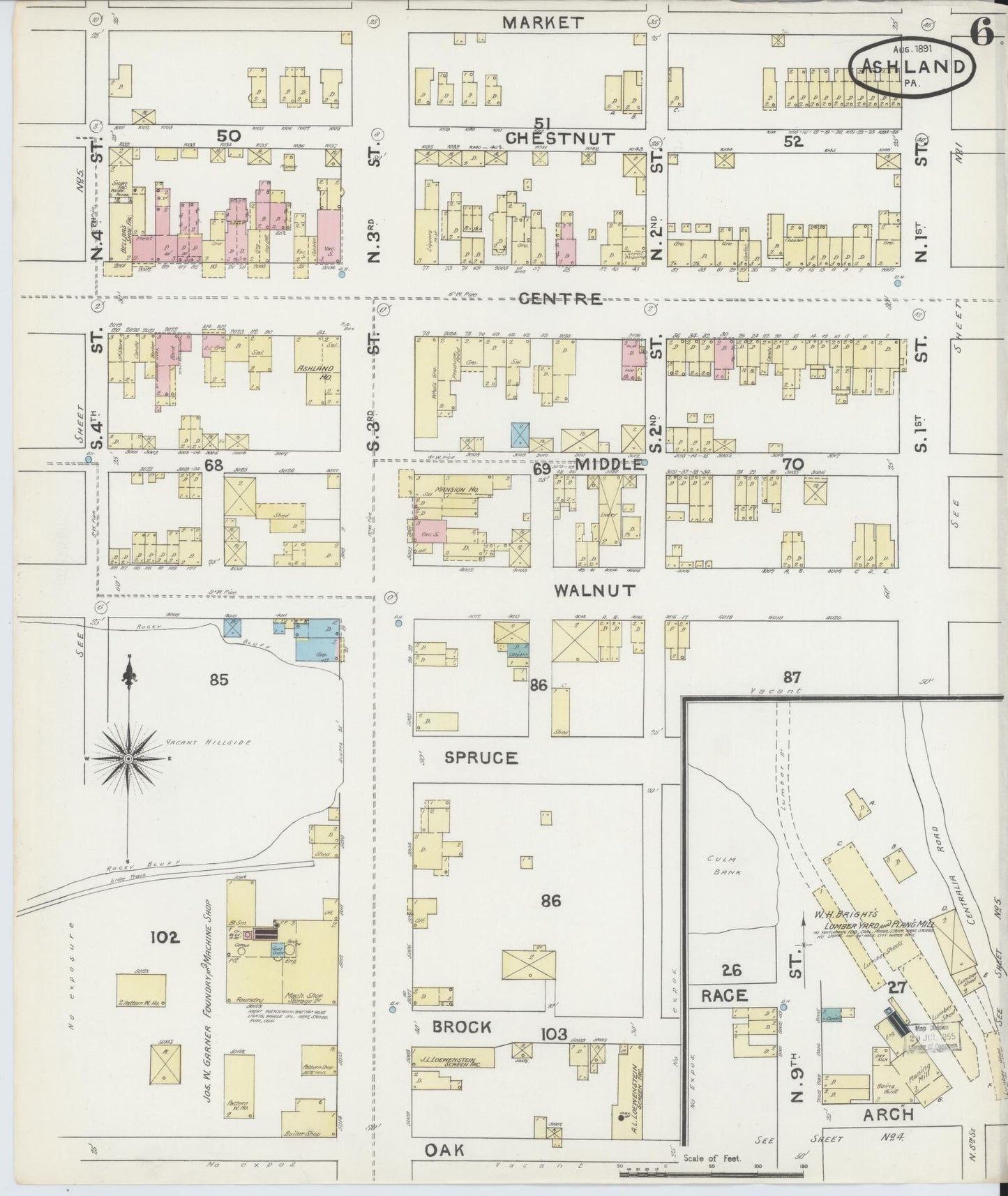 Sanborn Fire Insurance Map from Ashland, Schuylkill County, Pennsylvania (1891), Sheet #0006 - Historic Sanborn Fire Insurance Map Print, vintage old map wall art, antique decor, genealogy gift, Pennsylvania Pennsylvania map