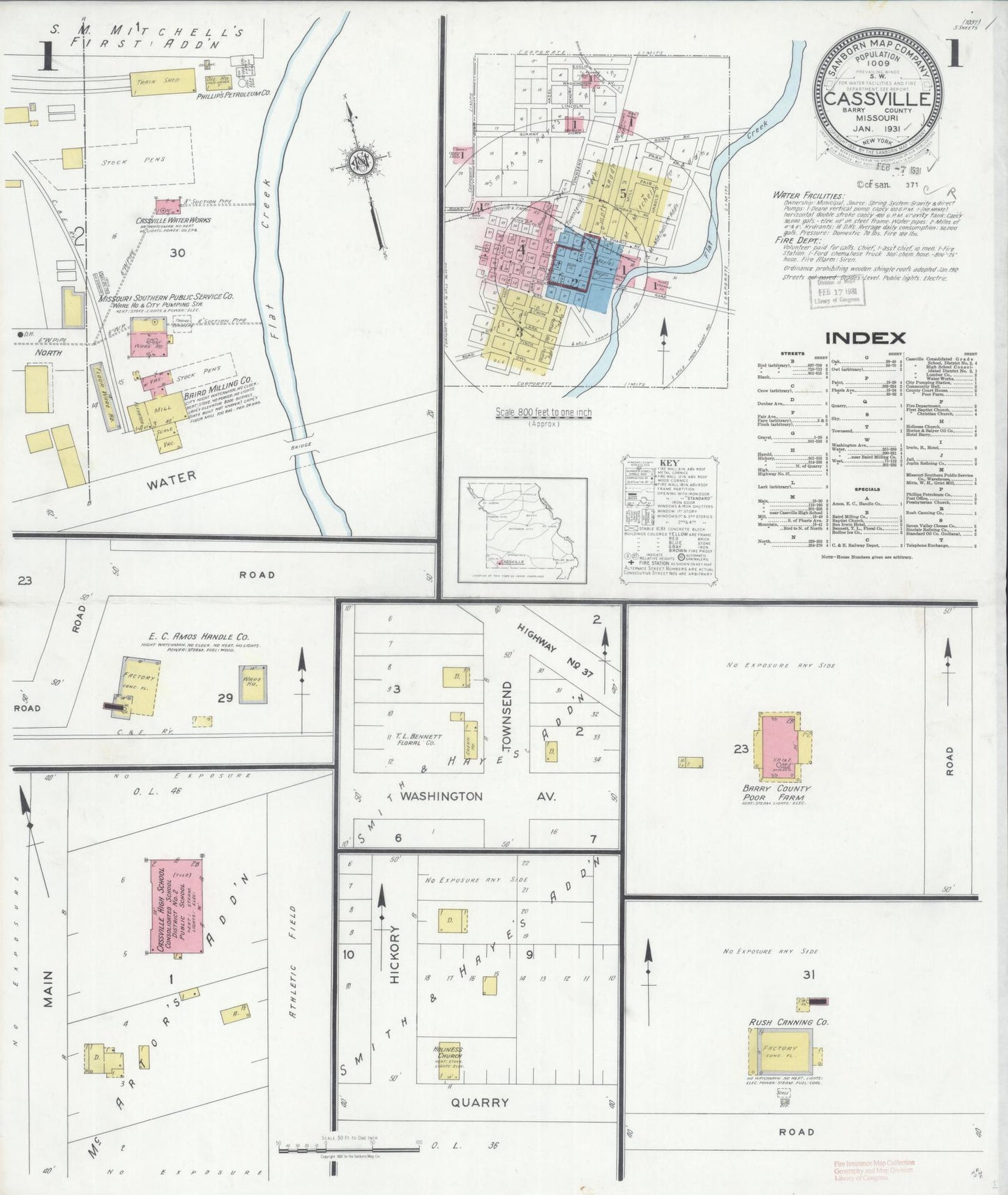 Sanborn Fire Insurance Map from Cassville, Barry County, Missouri (1931), Sheet #0001 - Historic Sanborn Fire Insurance Map Print, vintage old map wall art, antique decor, genealogy gift, Missouri Missouri map
