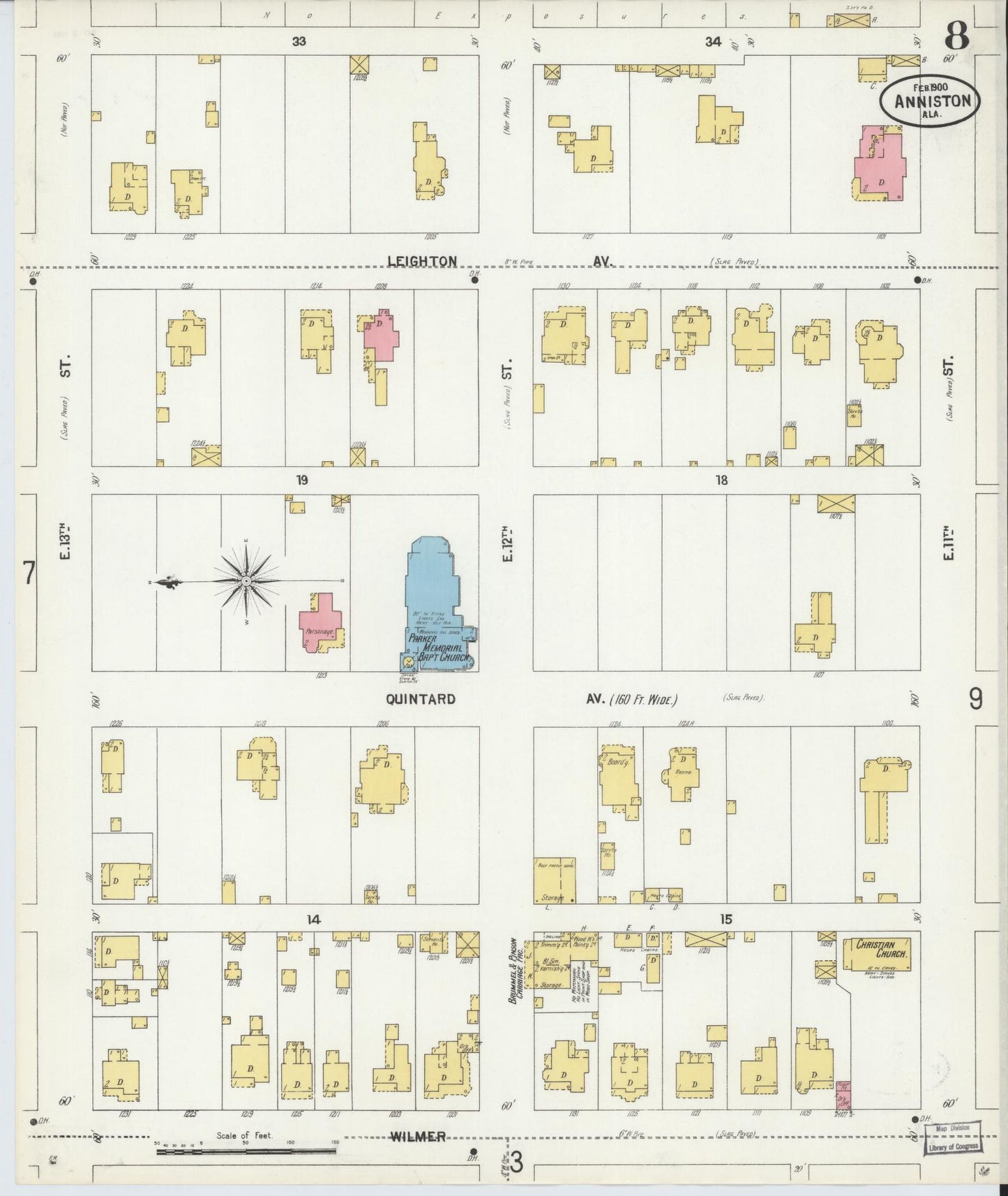 Sanborn Fire Insurance Map from Anniston, Calhoun County, Alabama (1900), Sheet #0008 - Historic Sanborn Fire Insurance Map Print, vintage old map wall art, antique decor, genealogy gift, Alabama Alabama map