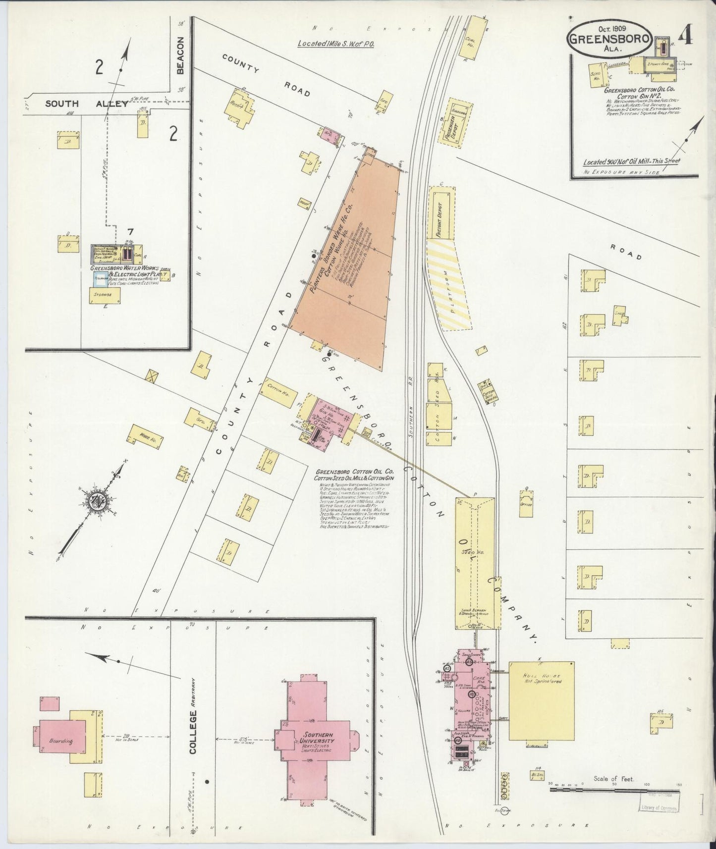 Sanborn Fire Insurance Map from Greensboro, Hale County, Alabama (1909), Sheet #0004 - Complete Map Set gallery image, historic Sanborn map, vintage wall art, Alabama Alabama