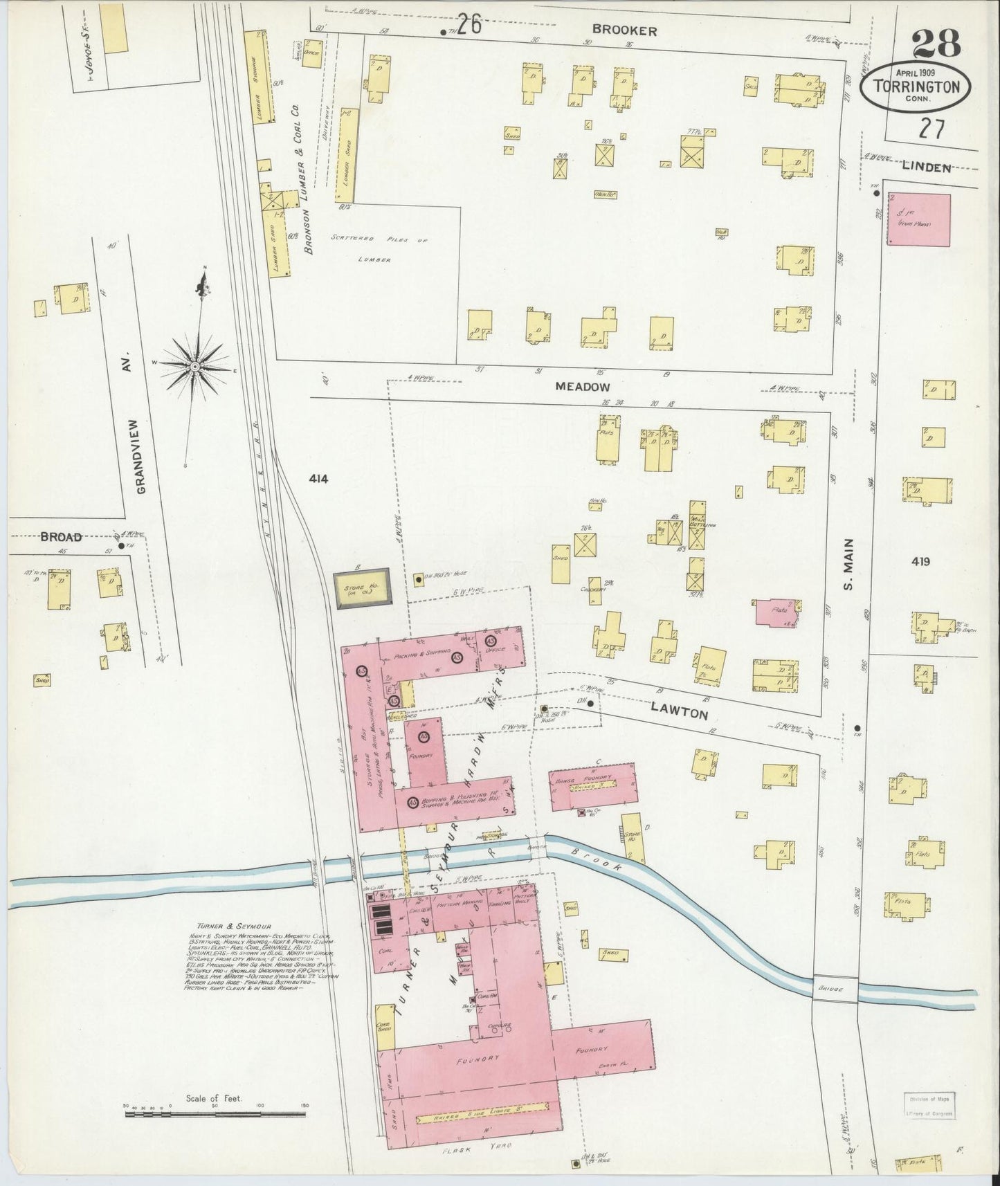 Sanborn Fire Insurance Map from Torrington, Litchfield County, Connecticut (1909), Sheet #0028 - Complete Map Set gallery image, historic Sanborn map, vintage wall art, Connecticut Connecticut