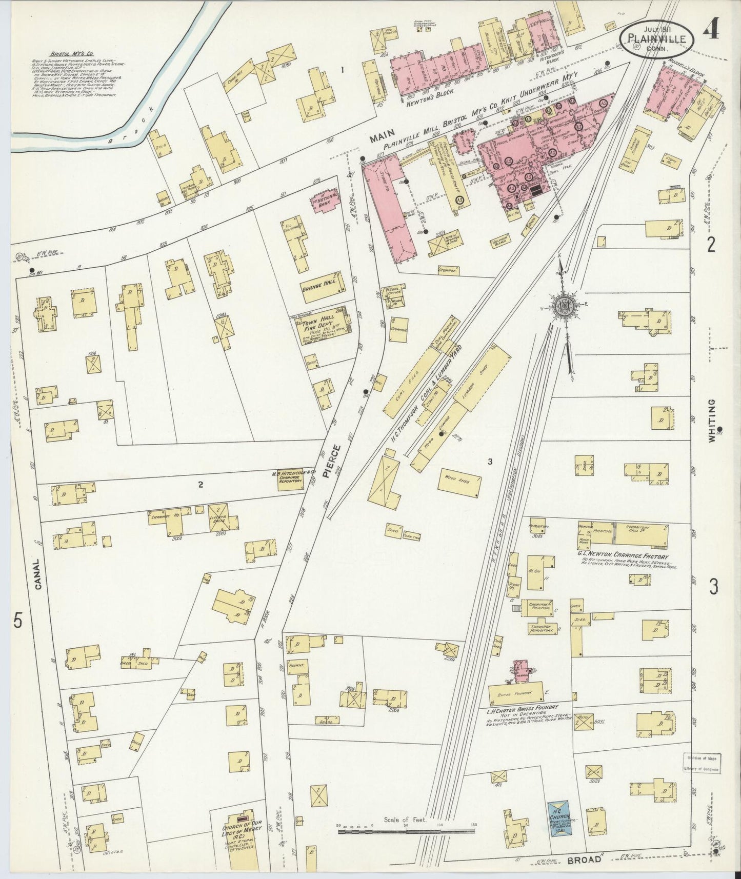 Sanborn Fire Insurance Map from Plainville, Hartford County, Connecticut (1911), Sheet #0004 - Historic Sanborn Fire Insurance Map Print, vintage old map wall art, antique decor, genealogy gift, Connecticut Connecticut map