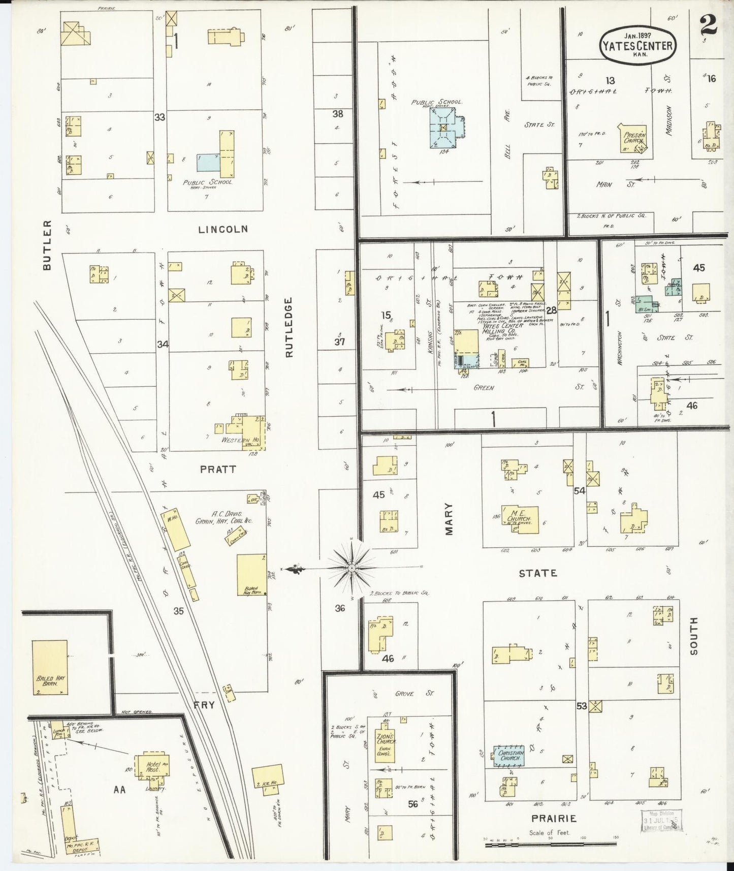 Sanborn Fire Insurance Map from Yates Center, Woodson County, Kansas (1897), Sheet #0002 - Complete Map Set gallery image, historic Sanborn map, vintage wall art, Kansas Kansas