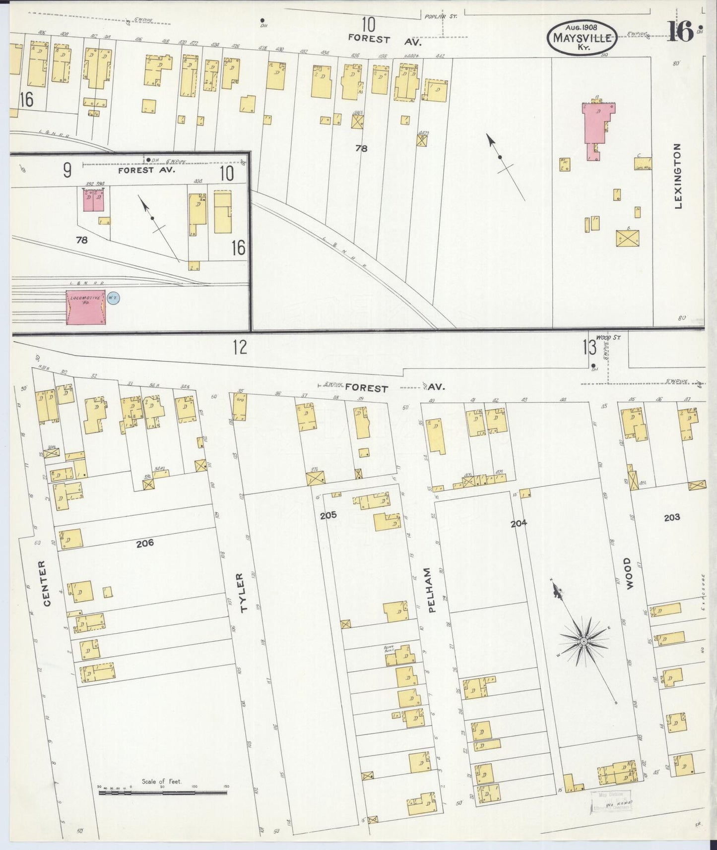 Sanborn Fire Insurance Map from Maysville, Mason County, Kentucky (1908), Sheet #0016 - Historic Sanborn Fire Insurance Map Print, vintage old map wall art, antique decor, genealogy gift, Kentucky Kentucky map