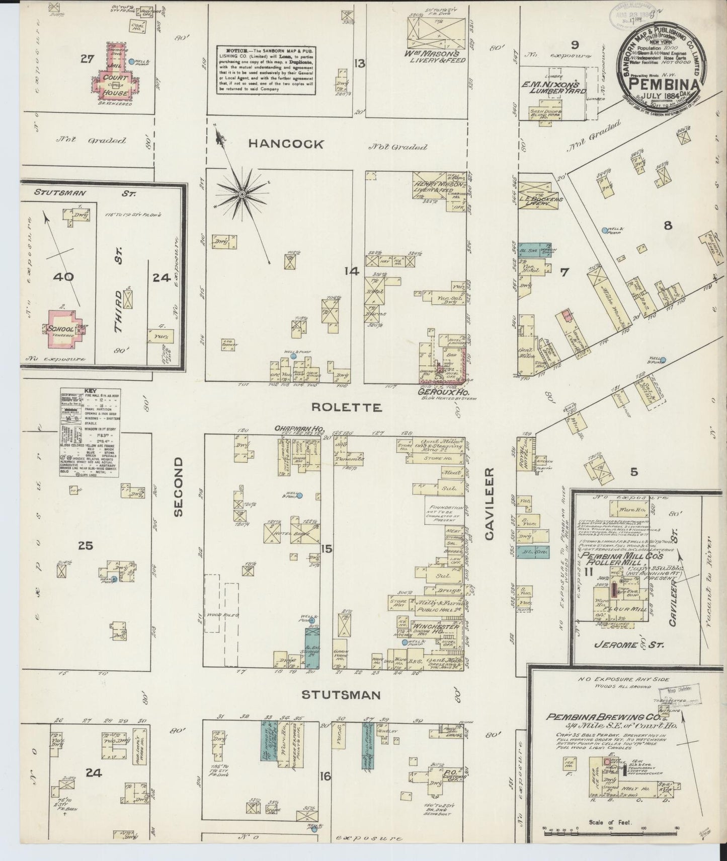 Sanborn Fire Insurance Map from Pembina, Pembina County, North Dakota (1884), Sheet #0001 - Historic Sanborn Fire Insurance Map Print, vintage old map wall art, antique decor, genealogy gift, North Dakota North Dakota map