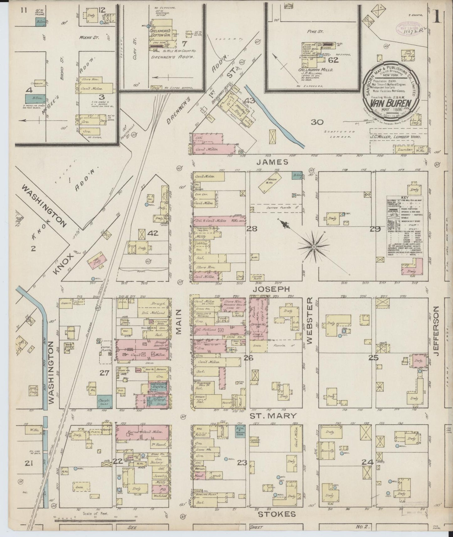 Sanborn Fire Insurance Map from Van Buren, Crawford County, Arkansas. (1886) – Historic Sanborn Fire Insurance Map Print