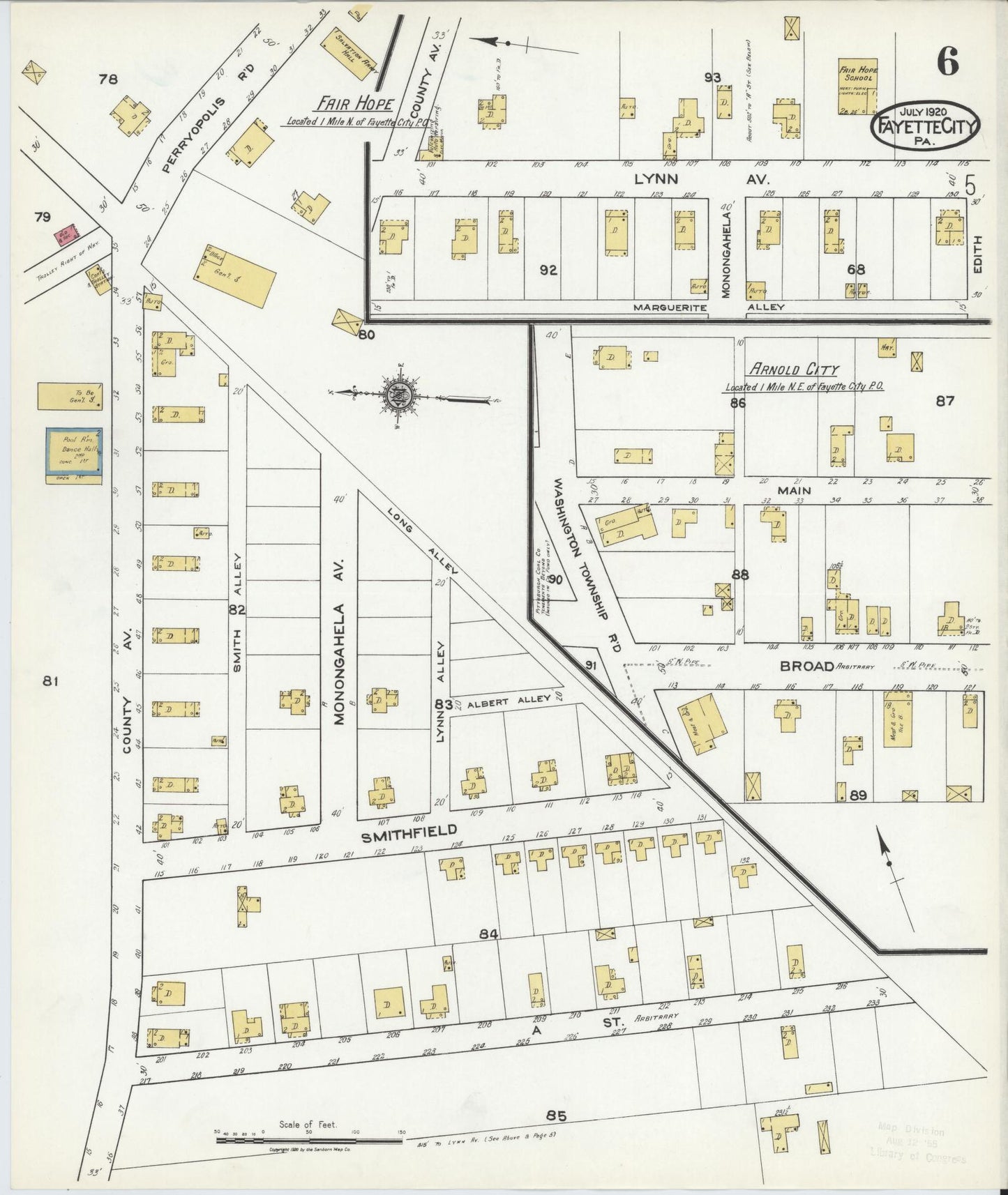 Sanborn Fire Insurance Map from Fayette City, Fayette County, Pennsylvania (1920), Sheet #0006 - Historic Sanborn Fire Insurance Map Print, vintage old map wall art, antique decor, genealogy gift, Pennsylvania Pennsylvania map