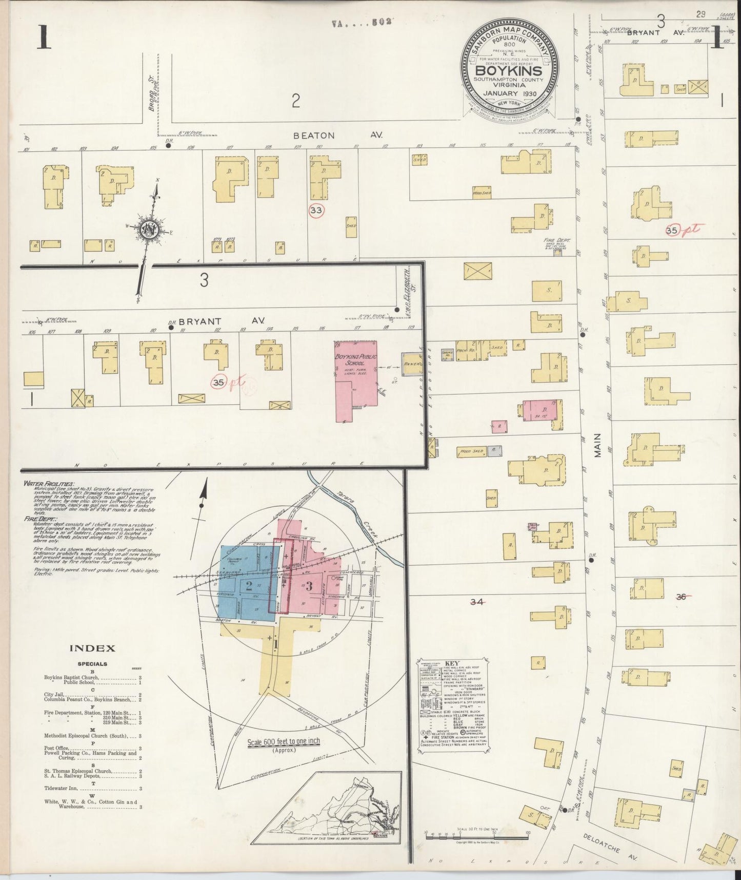 Sanborn Fire Insurance Map from Boykins, Southampton County, Virginia. (1930) – Historic Sanborn Fire Insurance Map Print