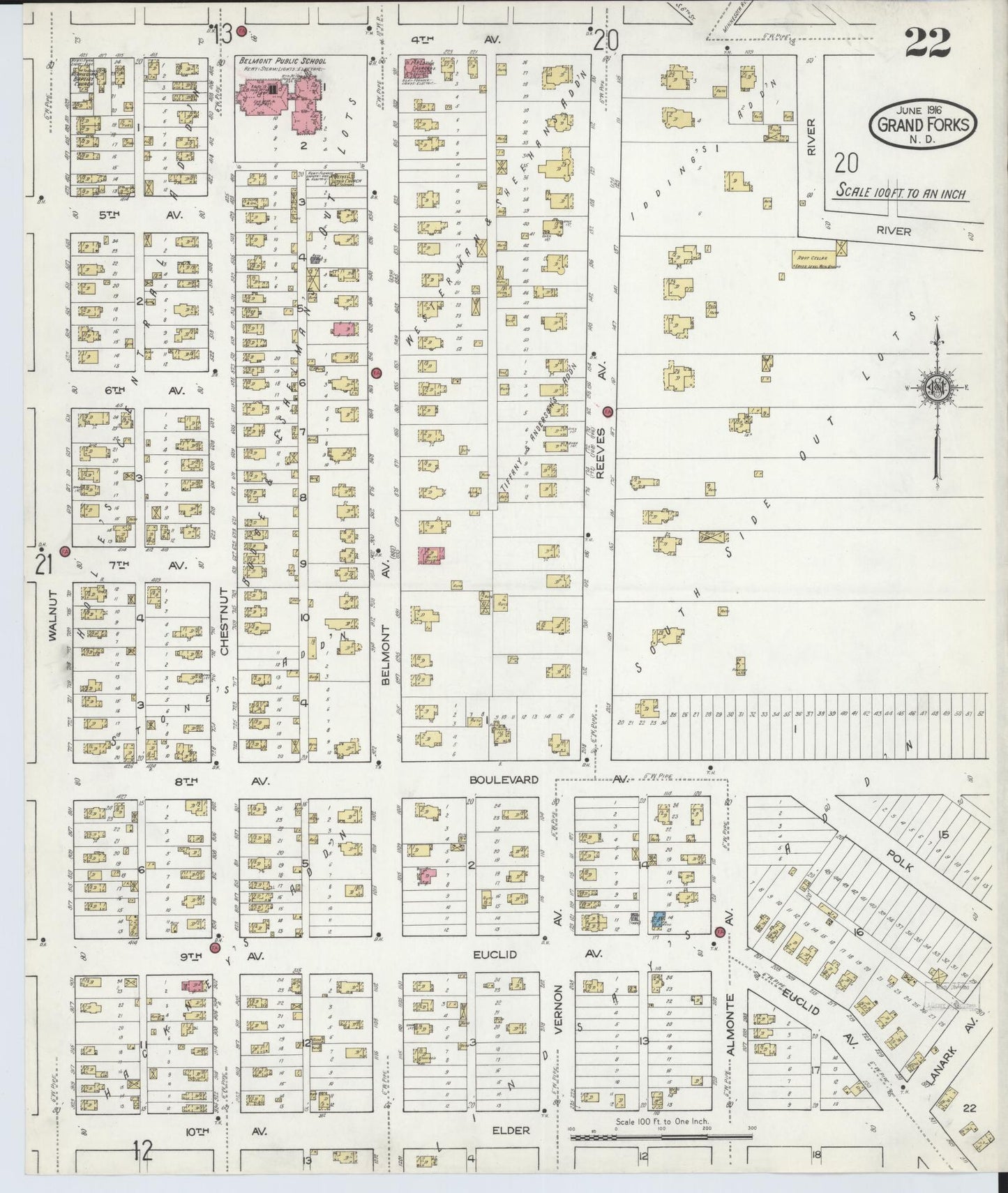 Sanborn Fire Insurance Map from Grand Forks, Grand Forks County, North Dakota (1916), Sheet #0022 - Complete Map Set gallery image, historic Sanborn map, vintage wall art, North Dakota North Dakota