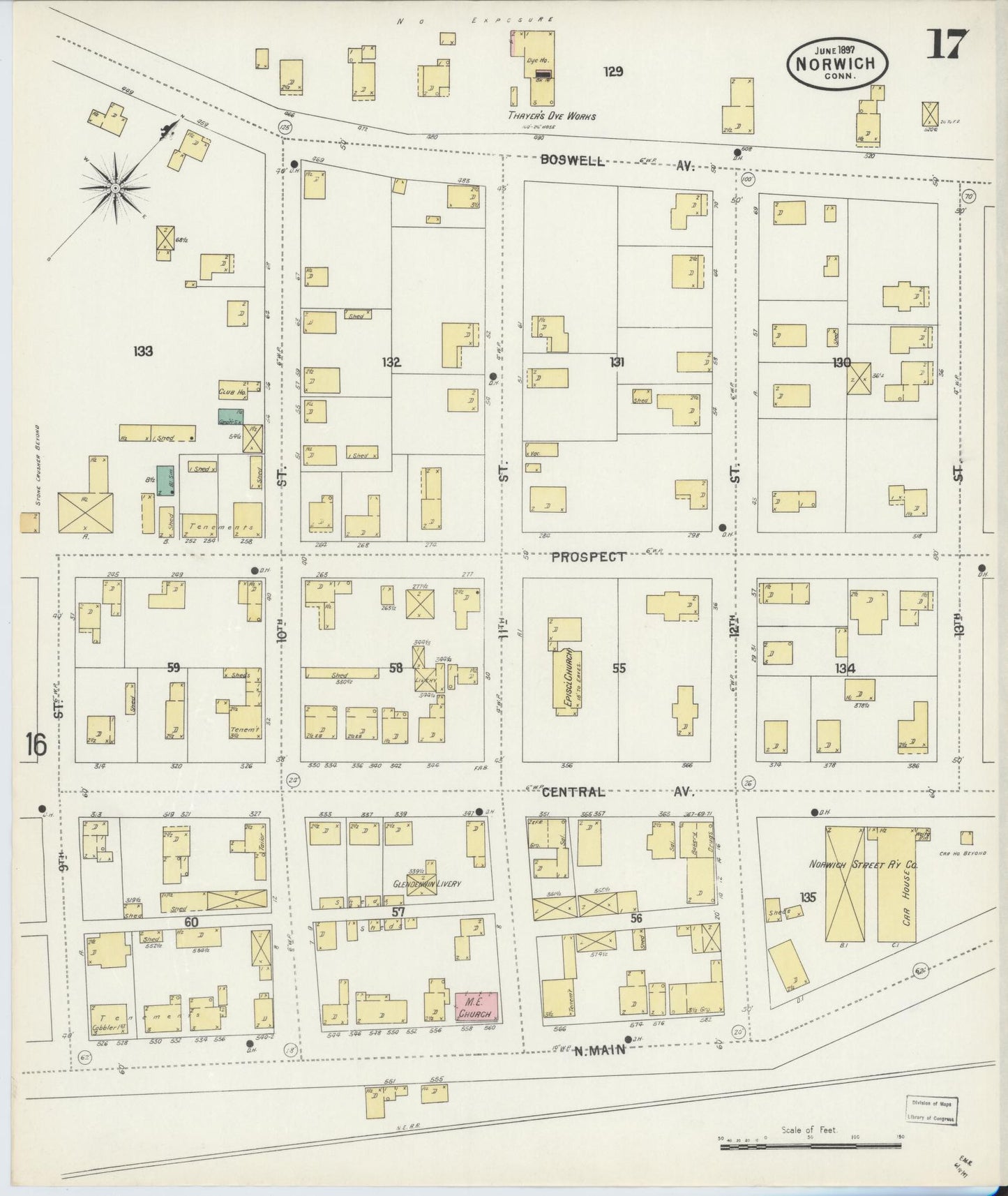 Sanborn Fire Insurance Map from Norwich, New London County, Connecticut (1897), Sheet #0017 - Complete Map Set gallery image, historic Sanborn map, vintage wall art, Connecticut Connecticut