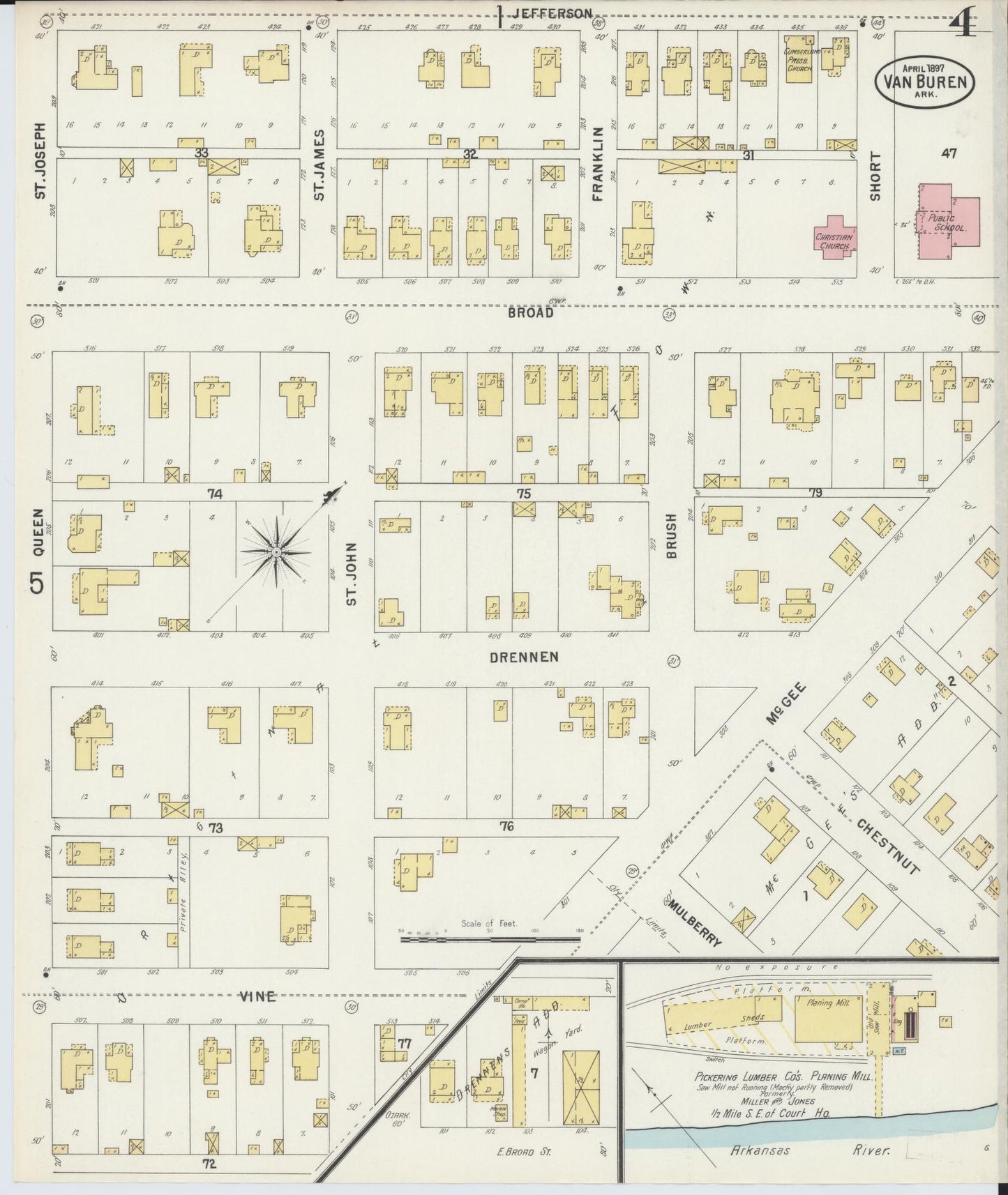 Sanborn Fire Insurance Map from Van Buren, Crawford County, Arkansas (1897), Sheet #0004 - Historic Sanborn Fire Insurance Map Print, vintage old map wall art, antique decor, genealogy gift, Arkansas Arkansas map