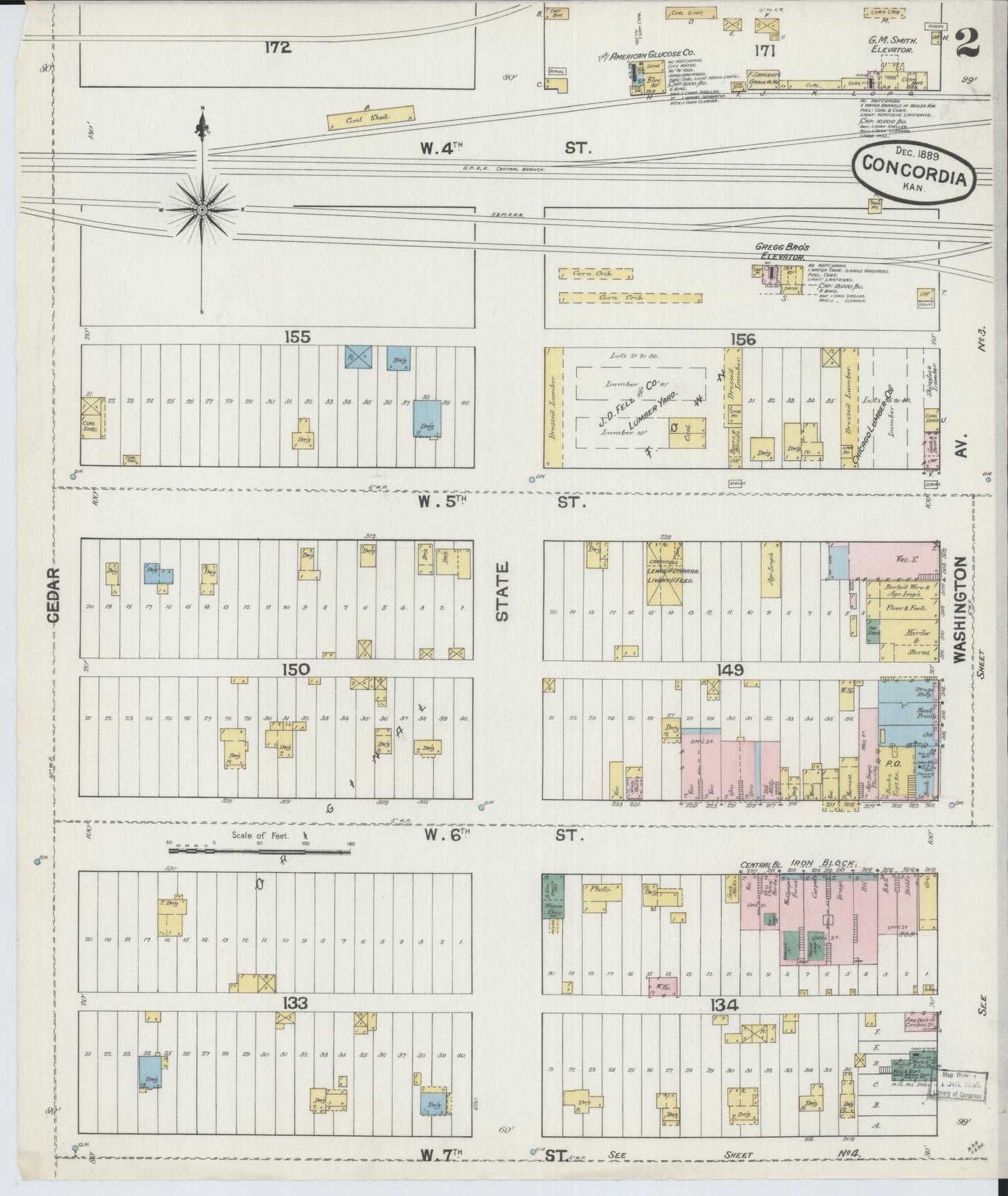 Sanborn Fire Insurance Map from Concordia, Cloud County, Kansas (1889), Sheet #0002 - Historic Sanborn Fire Insurance Map Print, vintage old map wall art, antique decor, genealogy gift, Kansas Kansas map