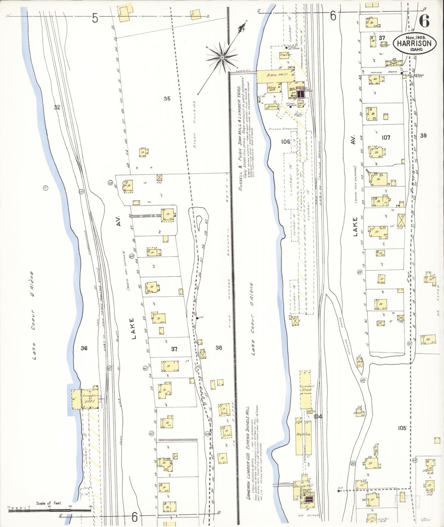 Sanborn Fire Insurance Map from Harrison, Kootenai County, Idaho (1908), Sheet #0006 - Complete Map Set gallery image, historic Sanborn map, vintage wall art, Idaho Idaho