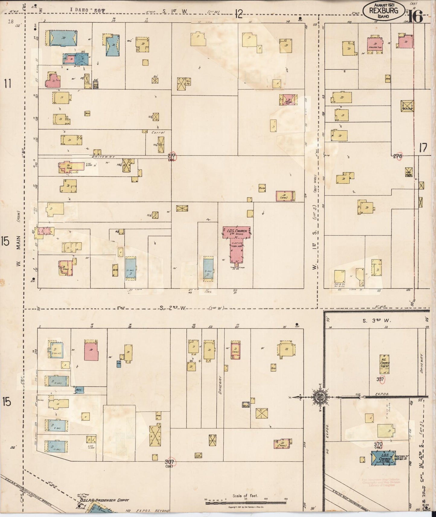 Sanborn Fire Insurance Map from Rexburg, Madison County, Idaho (1943), Sheet #0016 - Historic Sanborn Fire Insurance Map Print, vintage old map wall art, antique decor, genealogy gift, Idaho Idaho map