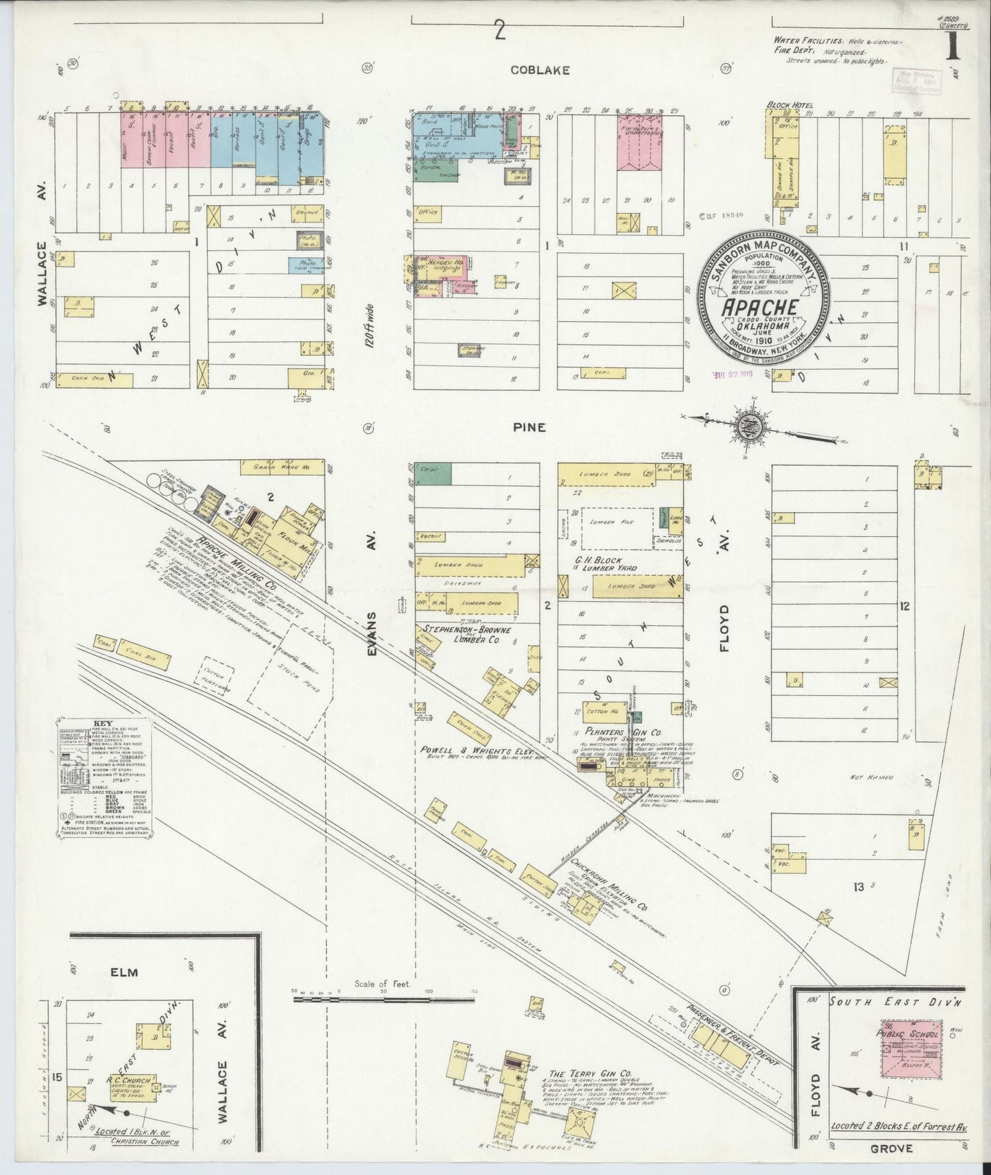 Sanborn Fire Insurance Map from Apache, Caddo County, Oklahoma (1910), Sheet #0001 - Historic Sanborn Fire Insurance Map Print, vintage old map wall art, antique decor, genealogy gift, Oklahoma Oklahoma map