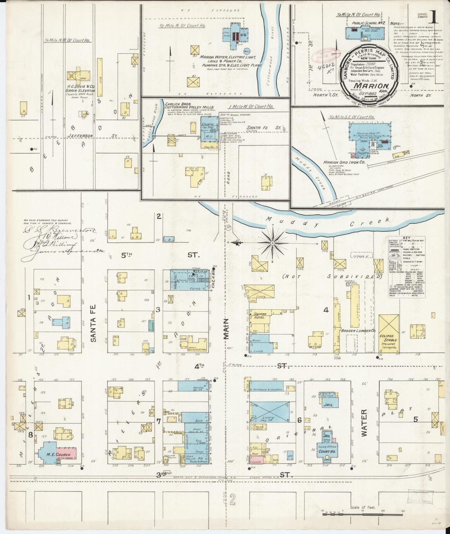 Sanborn Fire Insurance Map from Marion, Marion County, Kansas (1892), Sheet #0001 - Historic Sanborn Fire Insurance Map Print, vintage old map wall art, antique decor, genealogy gift, Kansas Kansas map