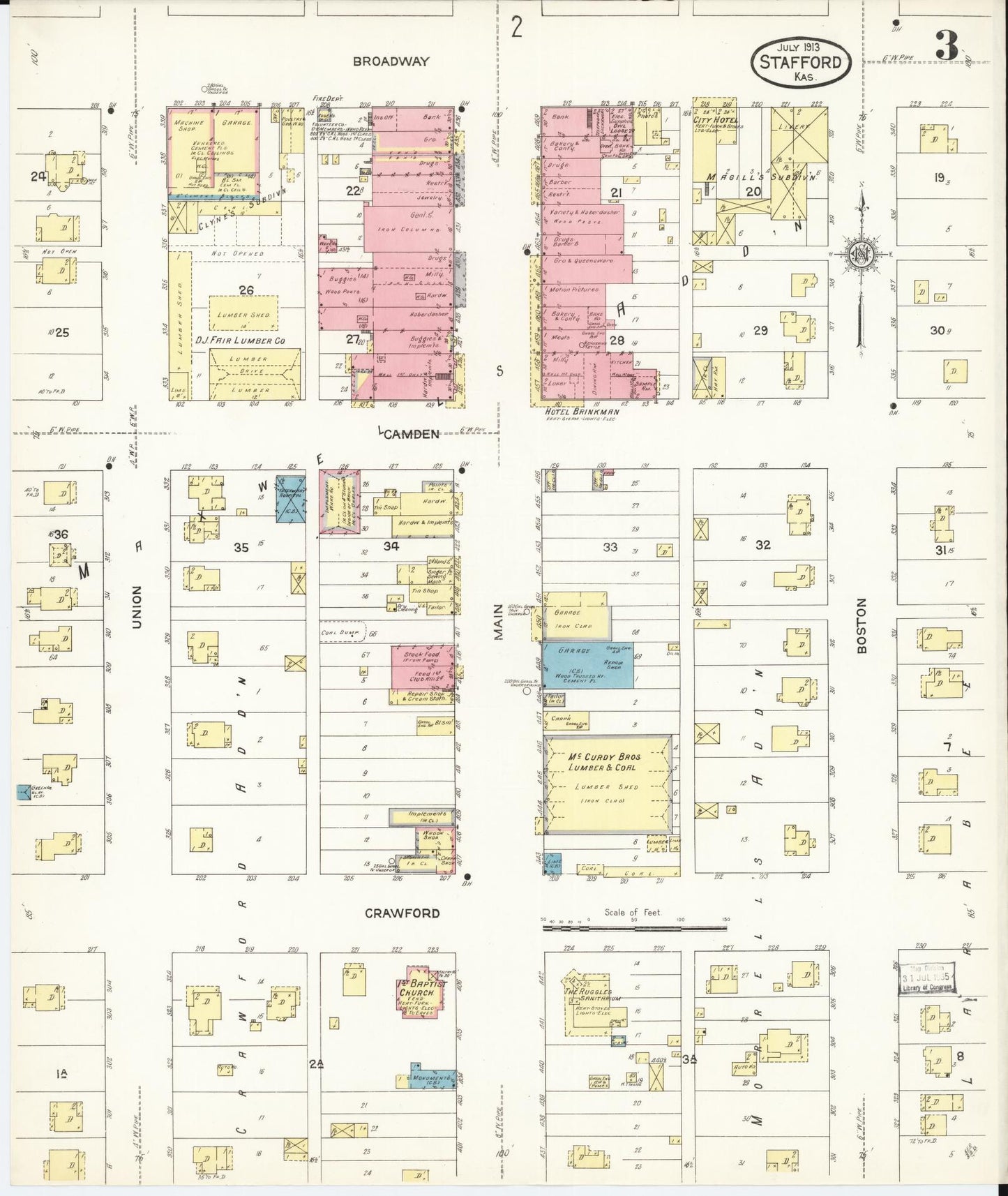 Sanborn Fire Insurance Map from Stafford, Stafford County, Kansas (1913), Sheet #0003 - Historic Sanborn Fire Insurance Map Print, vintage old map wall art, antique decor, genealogy gift, Kansas Kansas map