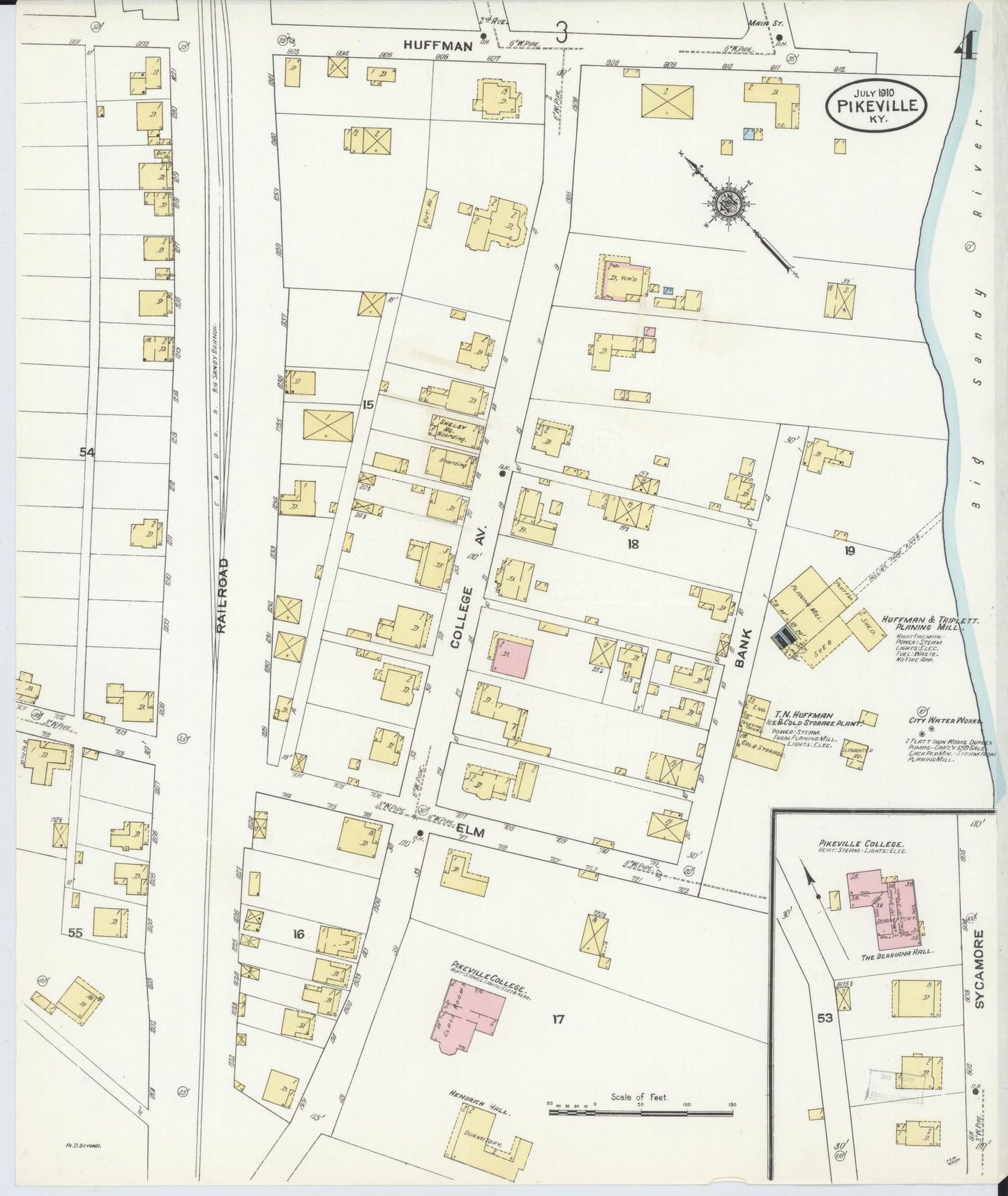 Sanborn Fire Insurance Map from Pikeville, Pike County, Kentucky (1910), Sheet #0004 - Complete Map Set gallery image, historic Sanborn map, vintage wall art, Kentucky Kentucky