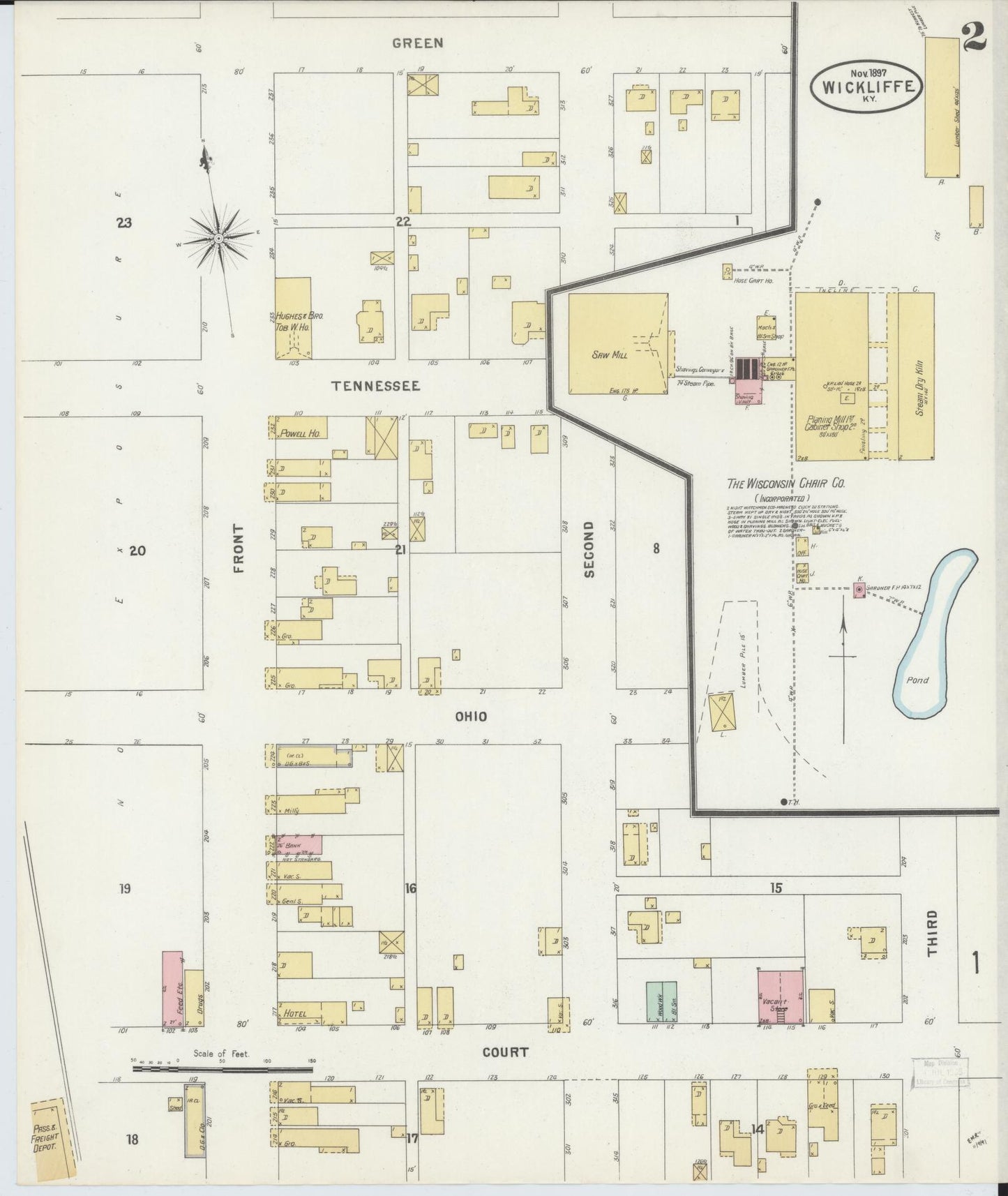 Sanborn Fire Insurance Map from Wickliffe, Ballard County, Kentucky (1897), Sheet #0002 - Complete Map Set gallery image, historic Sanborn map, vintage wall art, Kentucky Kentucky