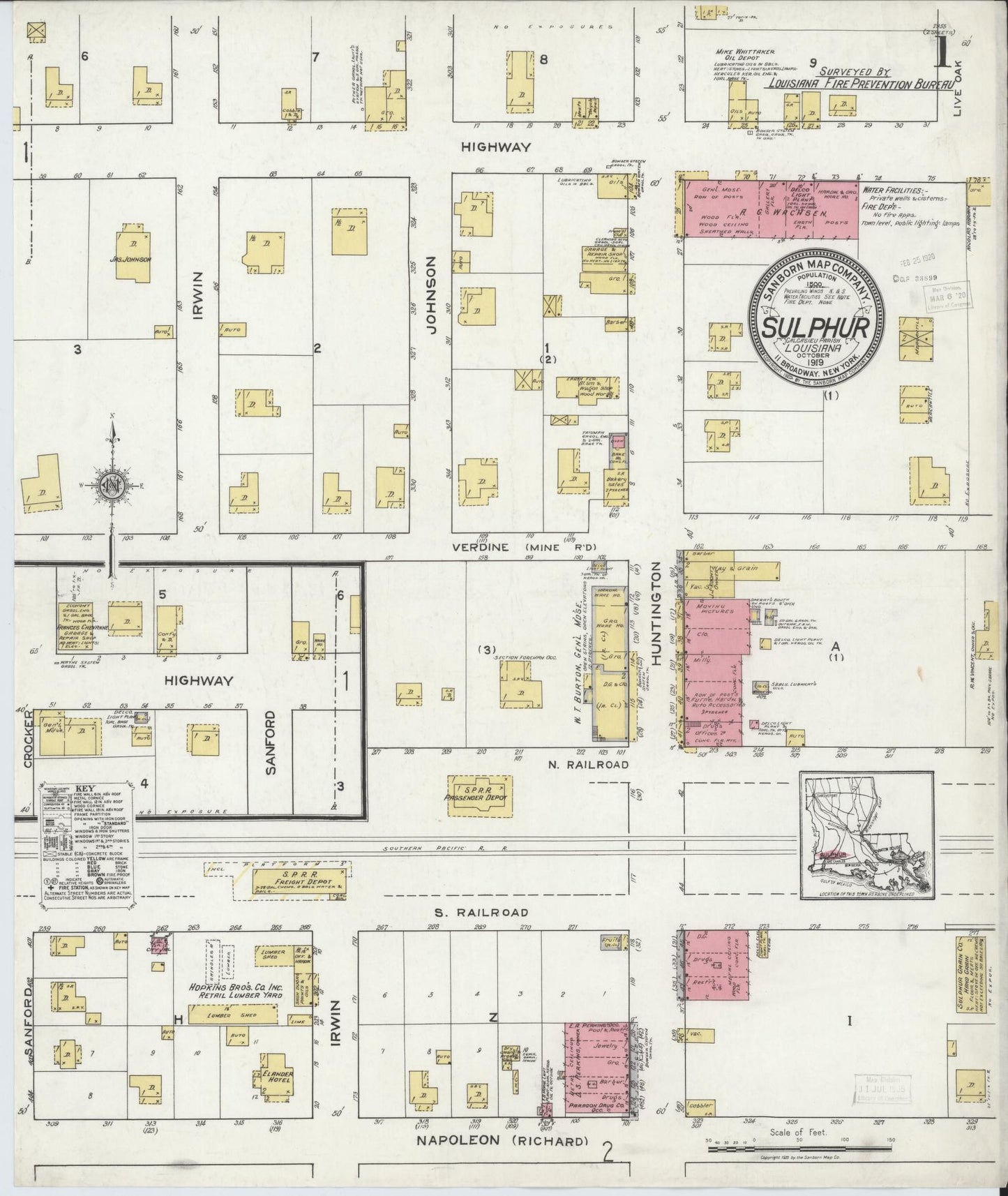Sanborn Fire Insurance Map from Sulphur, Calcasieu Parish, Louisiana. (1919) – Historic Sanborn Fire Insurance Map Print