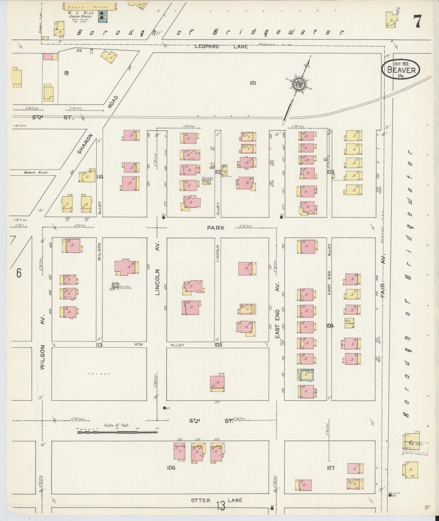 Sanborn Fire Insurance Map from Beaver, Beaver County, Pennsylvania (1912), Sheet #0007 - Historic Sanborn Fire Insurance Map Print, vintage old map wall art, antique decor, genealogy gift, Pennsylvania Pennsylvania map