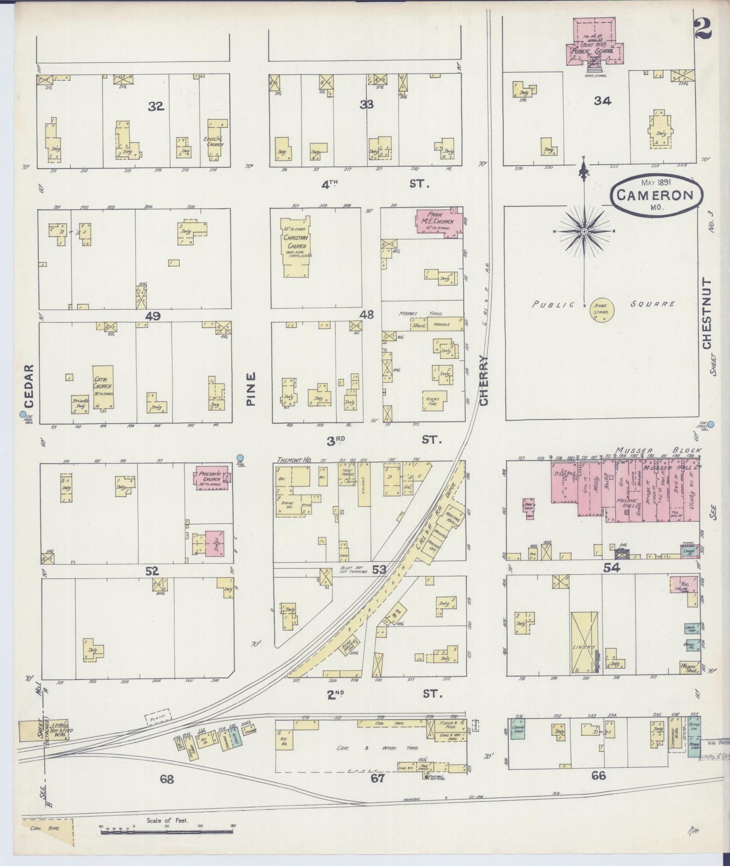Sanborn Fire Insurance Map from Cameron, Clinton County, Missouri (1891), Sheet #0002 - Historic Sanborn Fire Insurance Map Print, vintage old map wall art, antique decor, genealogy gift, Missouri Missouri map