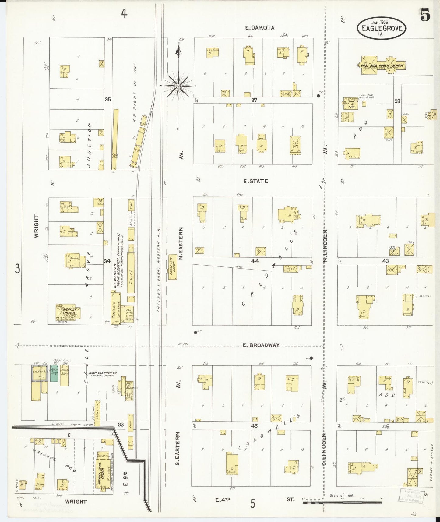 Sanborn Fire Insurance Map from Eagle Grove, Wright County, Iowa (1906), Sheet #0005 - Historic Sanborn Fire Insurance Map Print, vintage old map wall art