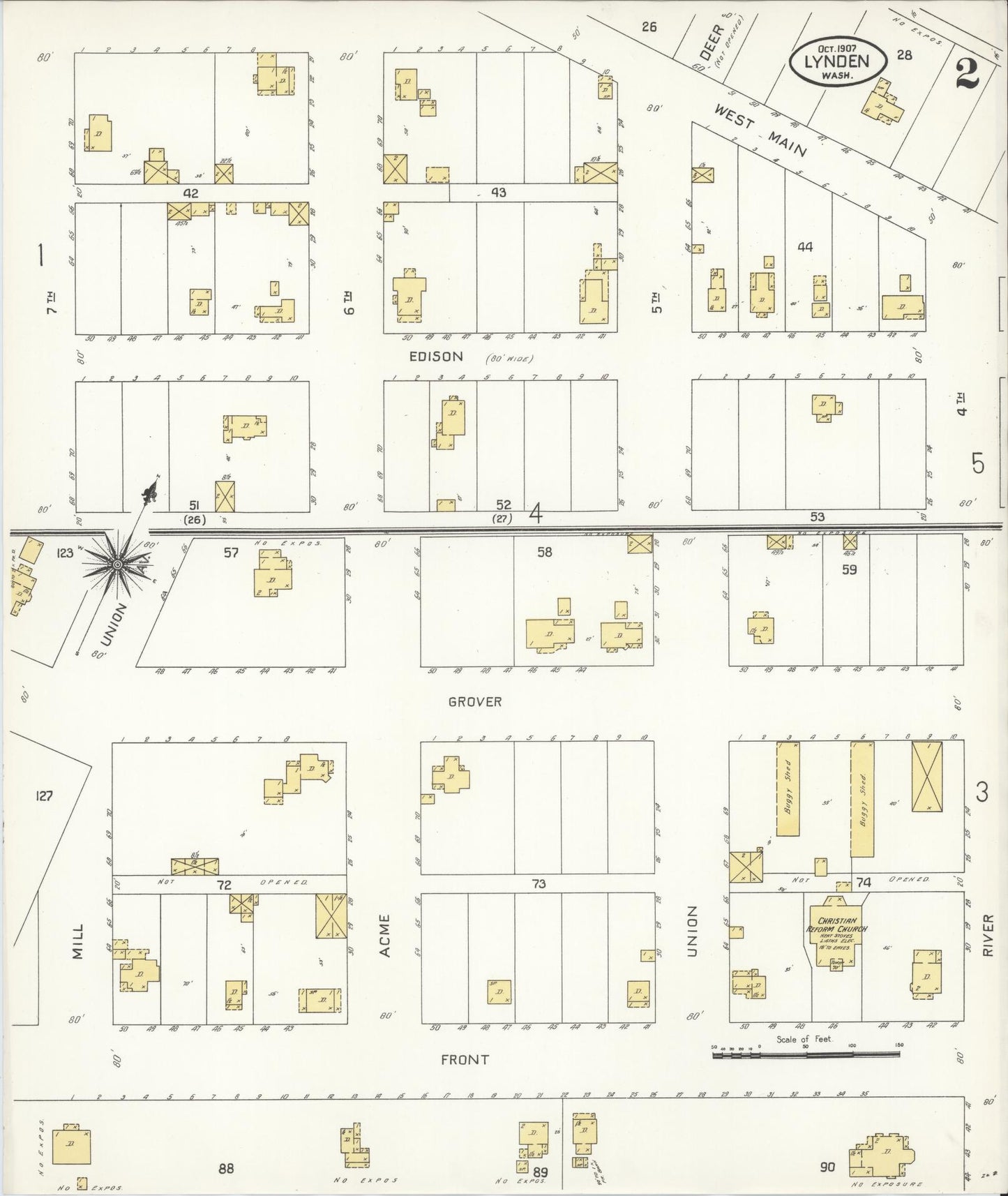 Sanborn Fire Insurance Map from Lynden, Whatcom County, Washington (1907), Sheet #0002 - Historic Sanborn Fire Insurance Map Print, vintage old map wall art, antique decor, genealogy gift, Washington Washington map