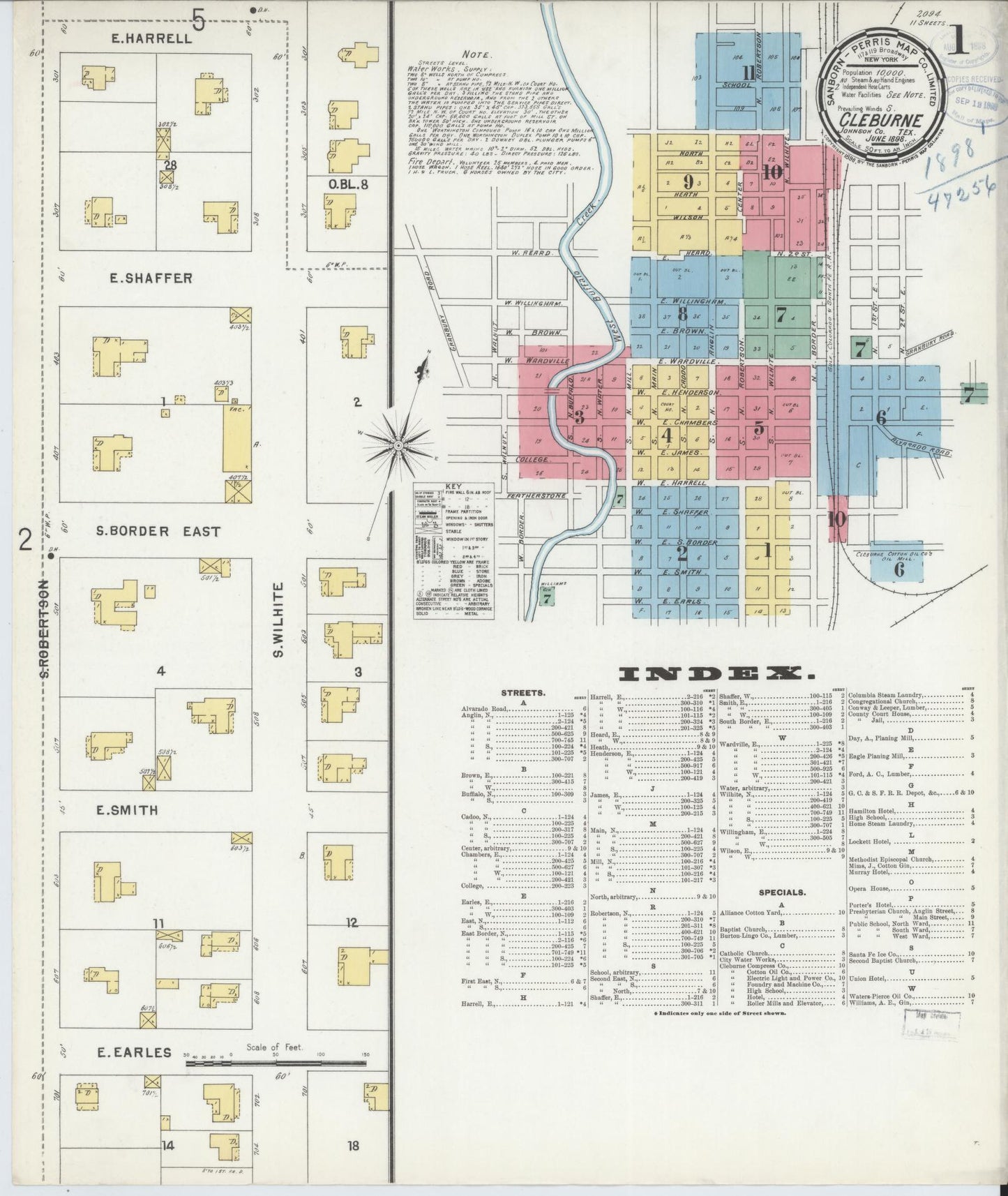Sanborn Fire Insurance Map from Cleburne, Johnson County, Texas. (1898) – Historic Sanborn Fire Insurance Map Print