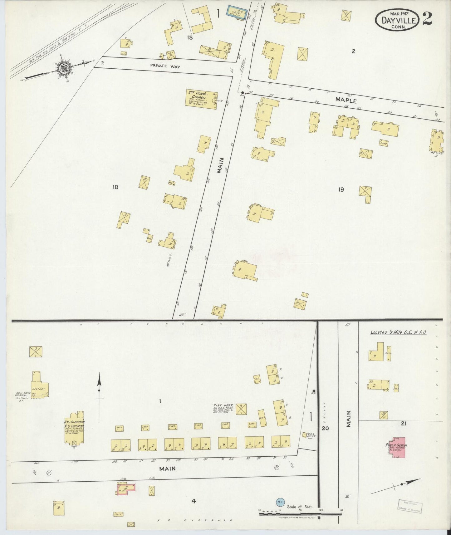 Sanborn Fire Insurance Map from Dayville, Windbam County, Connecticut (1917), Sheet #0002 - Complete Map Set gallery image, historic Sanborn map, vintage wall art, Connecticut Connecticut