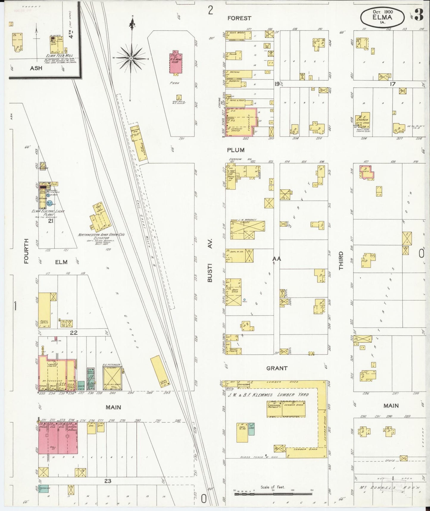 Sanborn Fire Insurance Map from Elma, Howard County, Iowa (1900), Sheet #0003 - Historic Sanborn Fire Insurance Map Print, vintage old map wall art