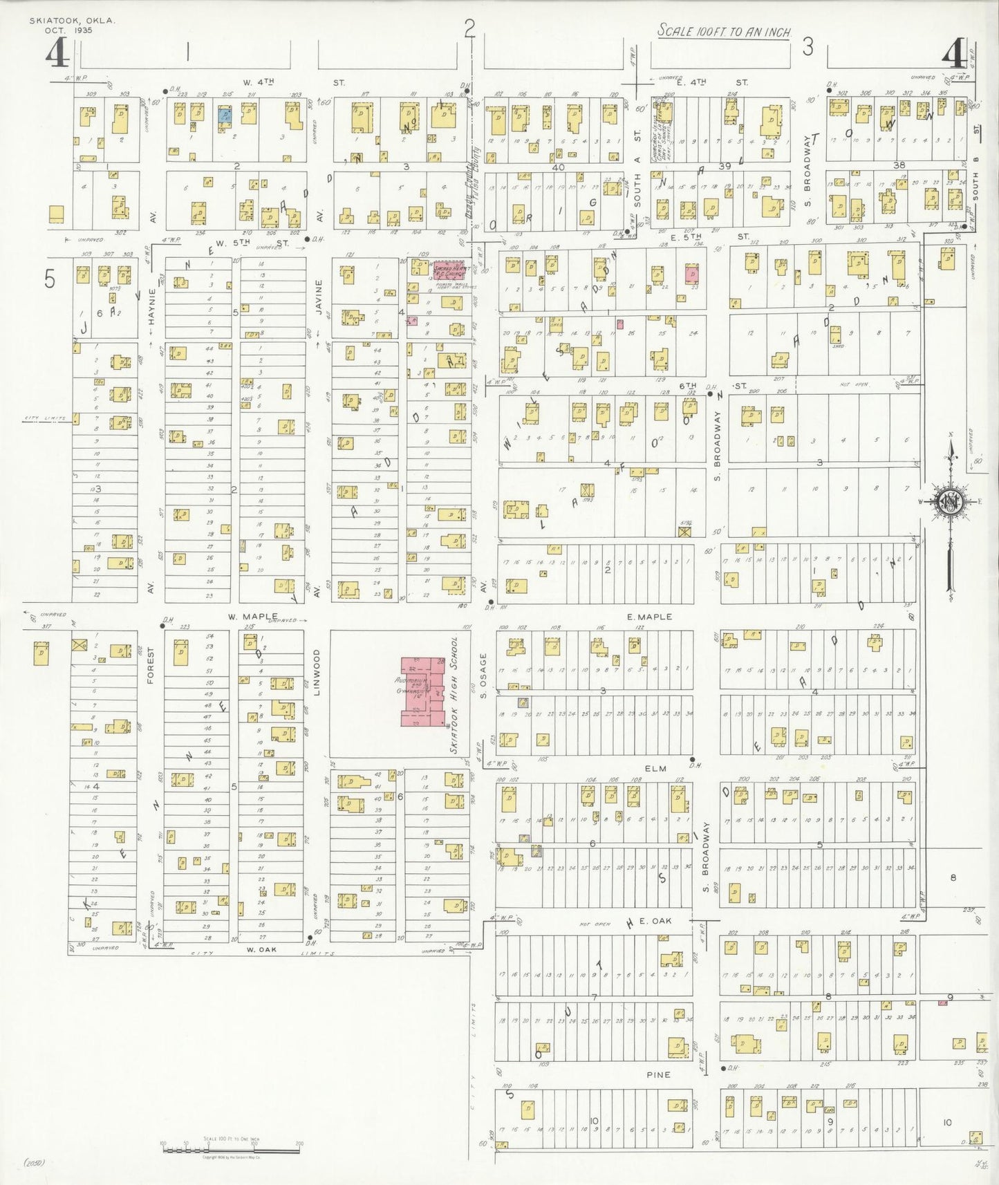 Sanborn Fire Insurance Map from Skiatook, Tulsa And Osage Counties, Oklahoma (1935), Sheet #0004 - Historic Sanborn Fire Insurance Map Print, vintage old map wall art, antique decor, genealogy gift, Oklahoma Oklahoma map