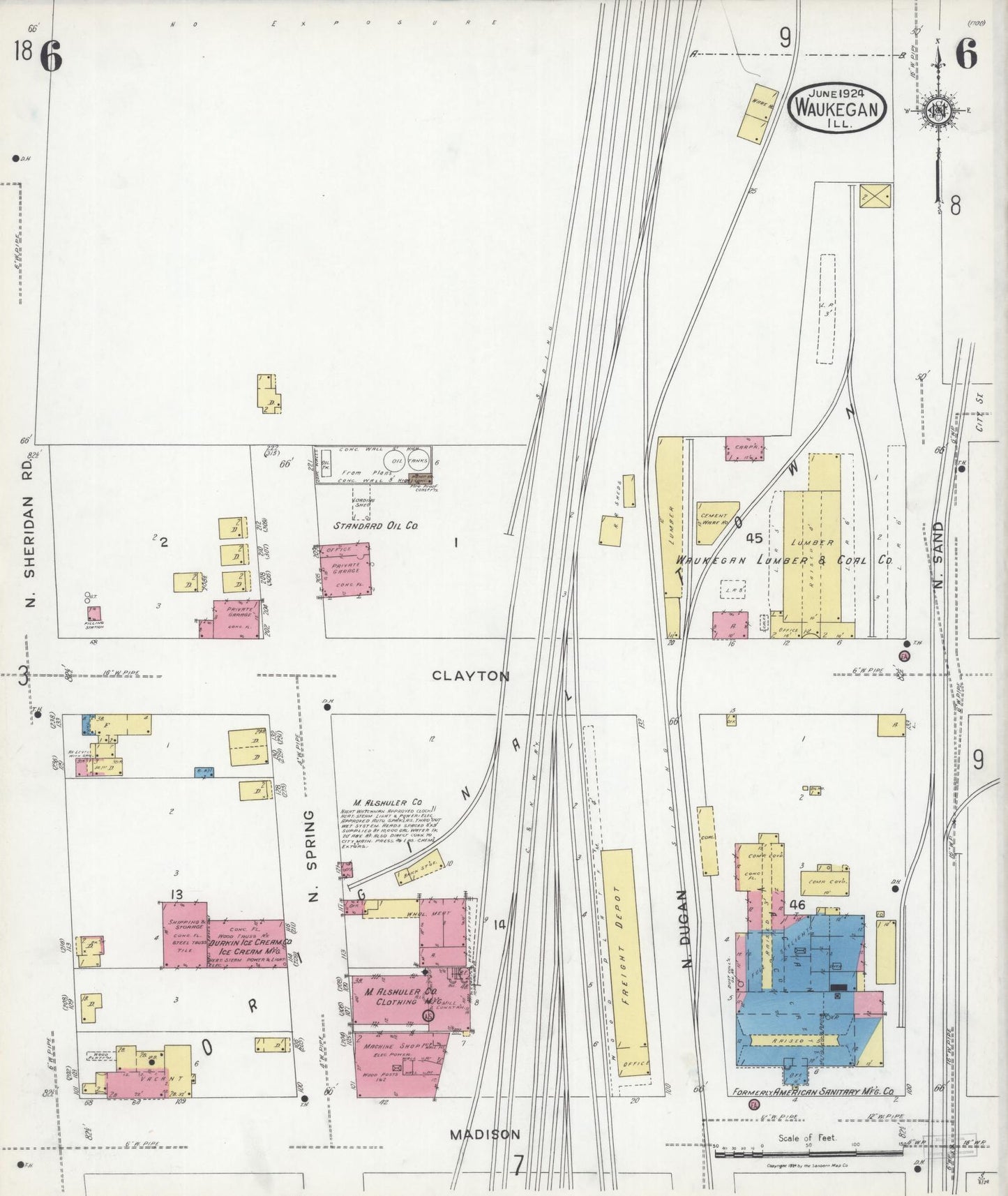 Sanborn Fire Insurance Map from Waukegan, Lake County, Illinois. (1924), Sheet 6 – Historic Sanborn Fire Insurance Map Print