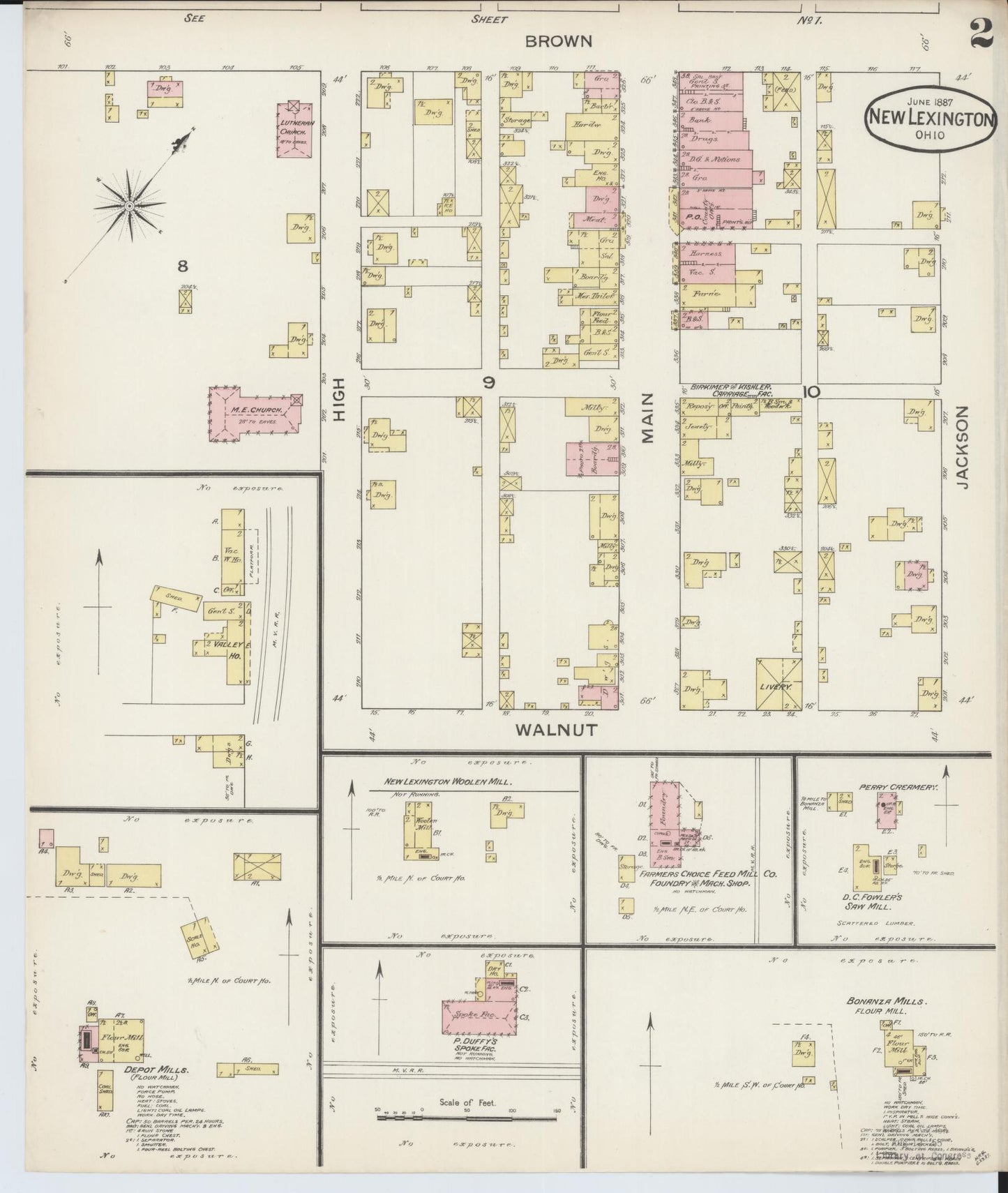 Sanborn Fire Insurance Map from New Lexington, Perry County, Ohio (1887), Sheet #0002 - Historic Sanborn Fire Insurance Map Print, vintage old map wall art, antique decor, genealogy gift, Ohio Ohio map