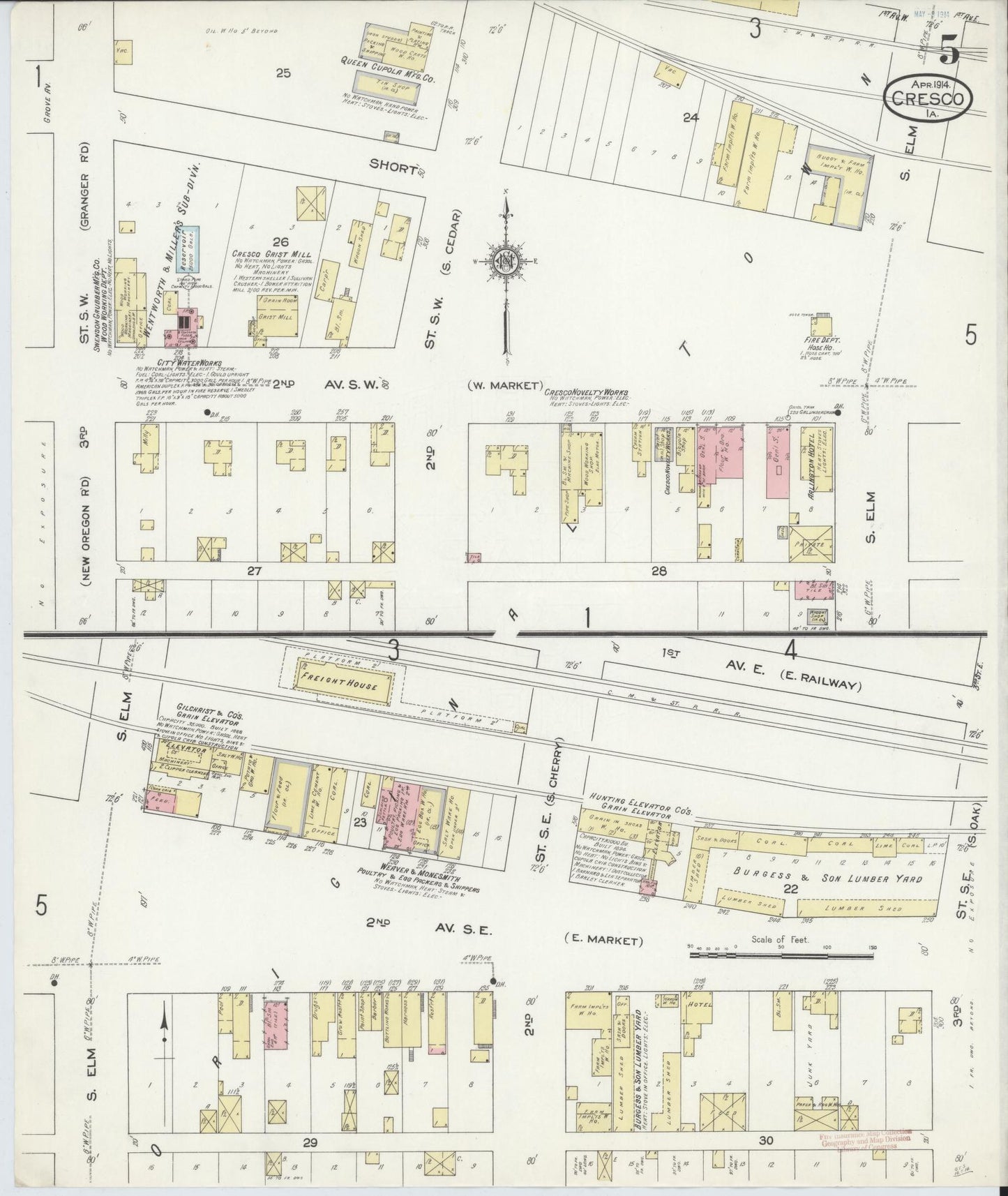Sanborn Fire Insurance Map from Cresco, Howard County, Iowa (1914), Sheet #0005 - Historic Sanborn Fire Insurance Map Print, vintage old map wall art