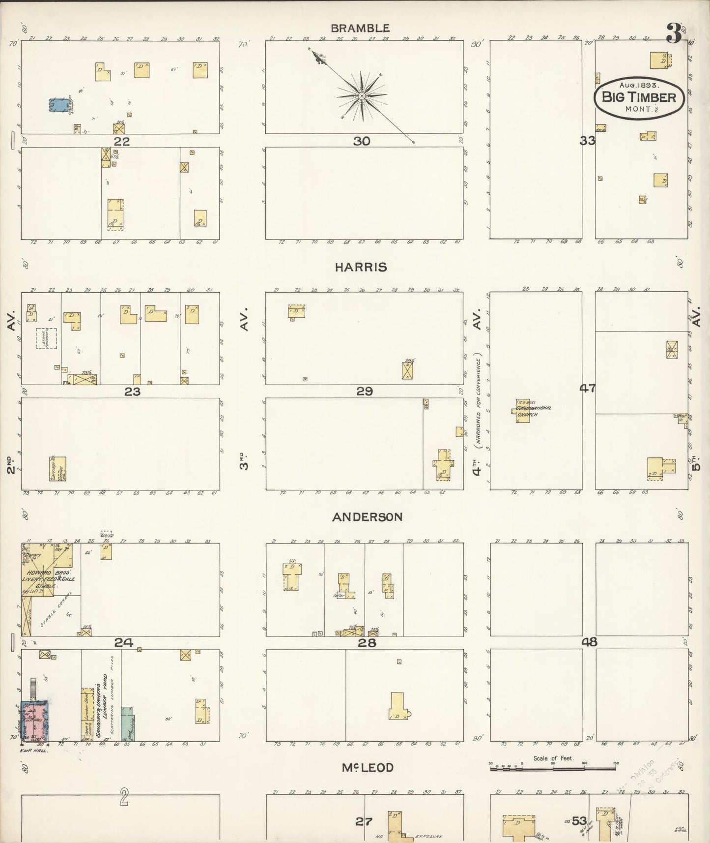 Sanborn Fire Insurance Map from Big Timber, Sweet Grass County, Montana (1893), Sheet #0003 - Historic Sanborn Fire Insurance Map Print, vintage old map wall art, antique decor, genealogy gift, Montana Montana map