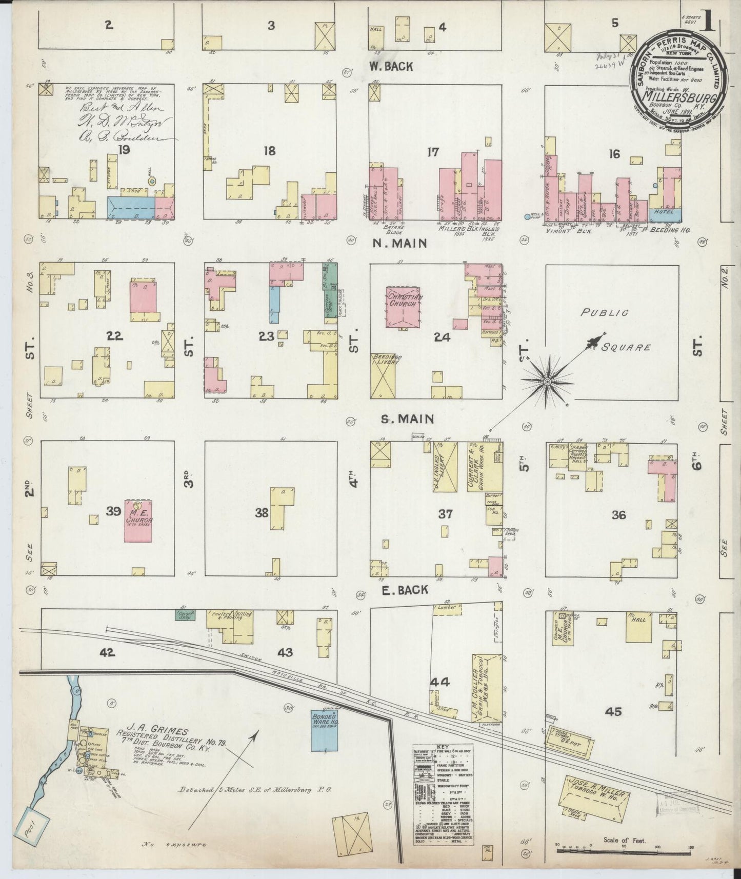 Sanborn Fire Insurance Map from Millersburg, Bourbon County, Kentucky. (1891) – Historic Sanborn Fire Insurance Map Print