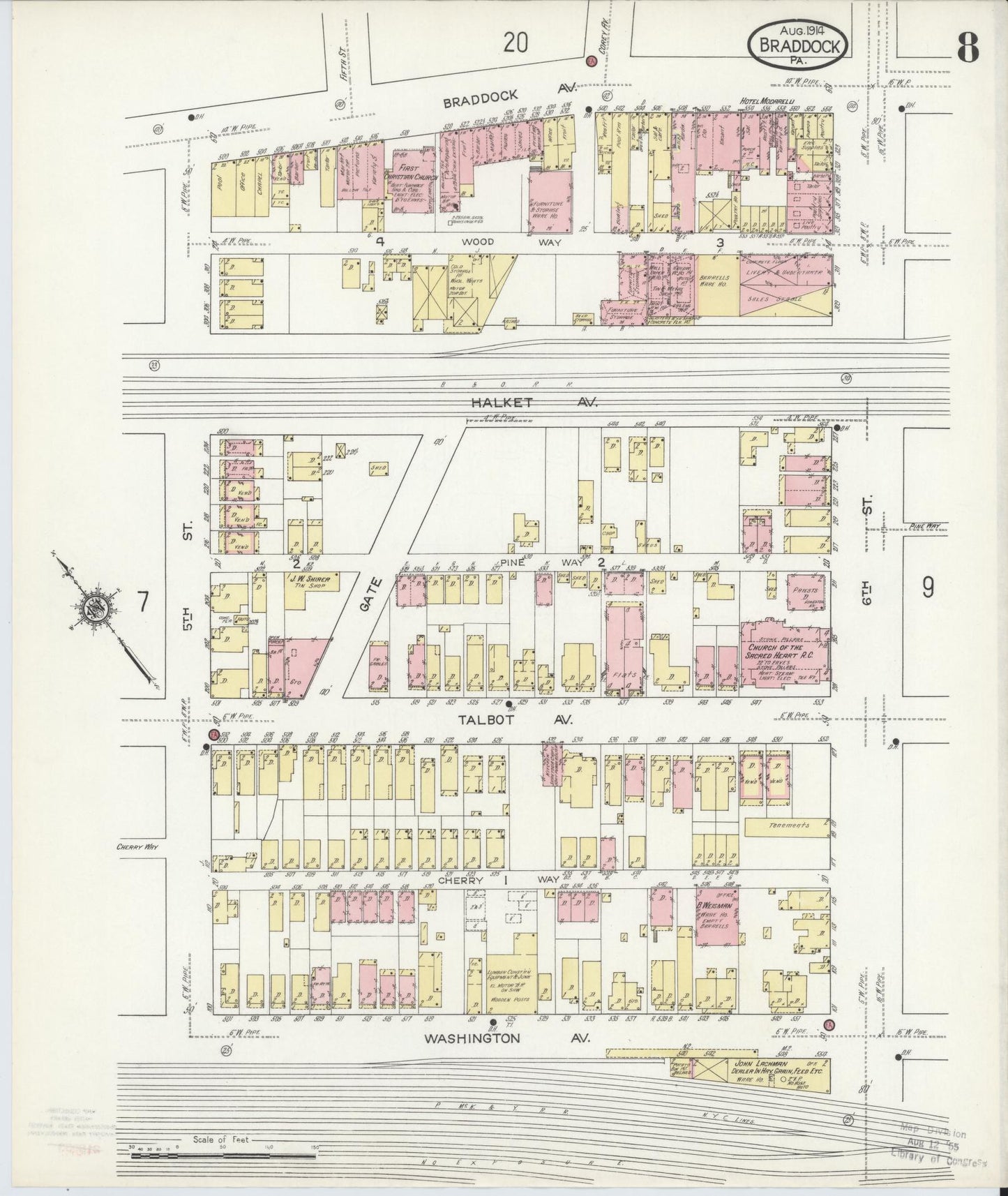 Sanborn Fire Insurance Map from Braddock, Allegheny County, Pennsylvania (1914), Sheet #0008 - Historic Sanborn Fire Insurance Map Print, vintage old map wall art, antique decor, genealogy gift, Pennsylvania Pennsylvania map