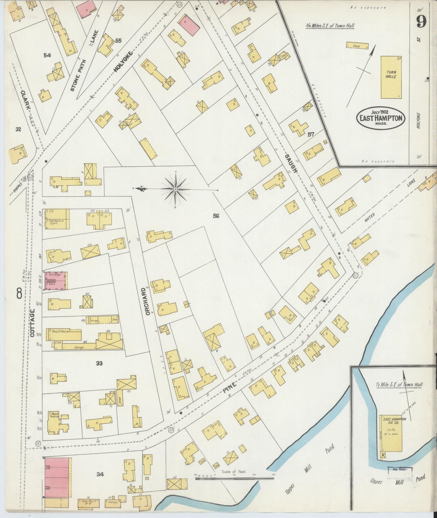 Sanborn Fire Insurance Map from East Hampton, Hampshire County, Massachusetts (1902), Sheet #0009 - Historic Sanborn Fire Insurance Map Print, vintage old map wall art, antique decor, genealogy gift, Massachusetts Massachusetts map