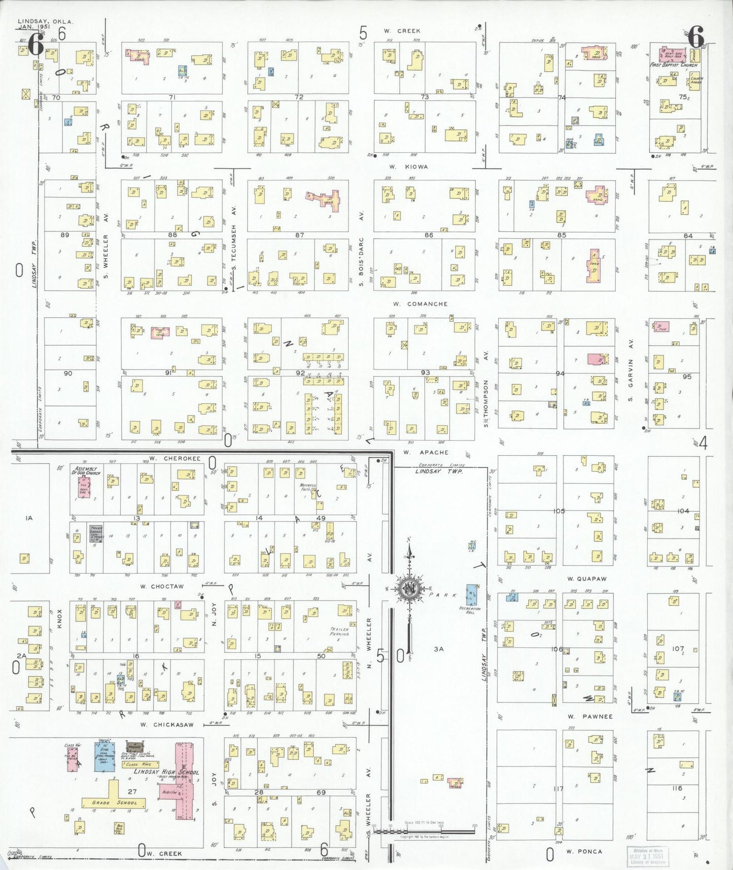 Sanborn Fire Insurance Map from Lindsay, Garvin County, Oklahoma (1951), Sheet #0006 - Complete Map Set gallery image, historic Sanborn map, vintage wall art, Oklahoma Oklahoma