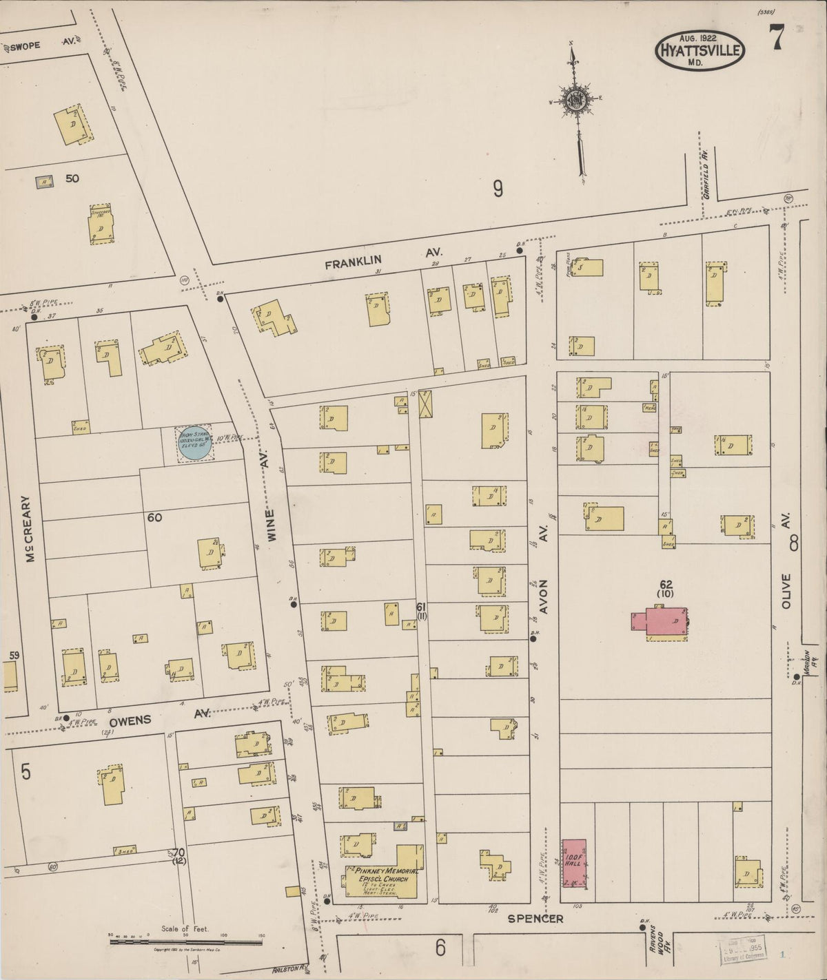 Sanborn Fire Insurance Map from Hyattsville, Prince Georges County, Maryland (1922), Sheet #0007 - Historic Sanborn Fire Insurance Map Print, vintage old map wall art, antique decor, genealogy gift, Maryland Maryland map