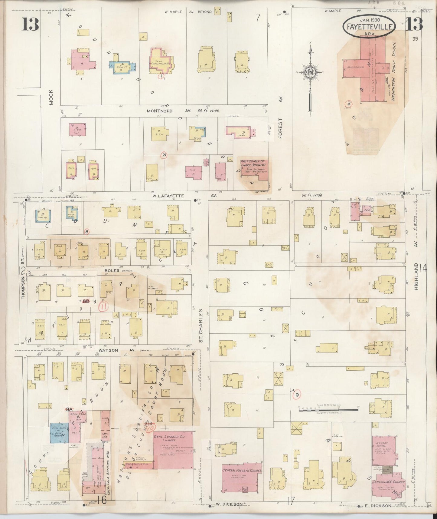 Sanborn Fire Insurance Map from Fayetteville, Washington County, Arkansas (1948), Sheet #0013 - Historic Sanborn Fire Insurance Map Print, vintage old map wall art, antique decor, genealogy gift, Arkansas Arkansas map