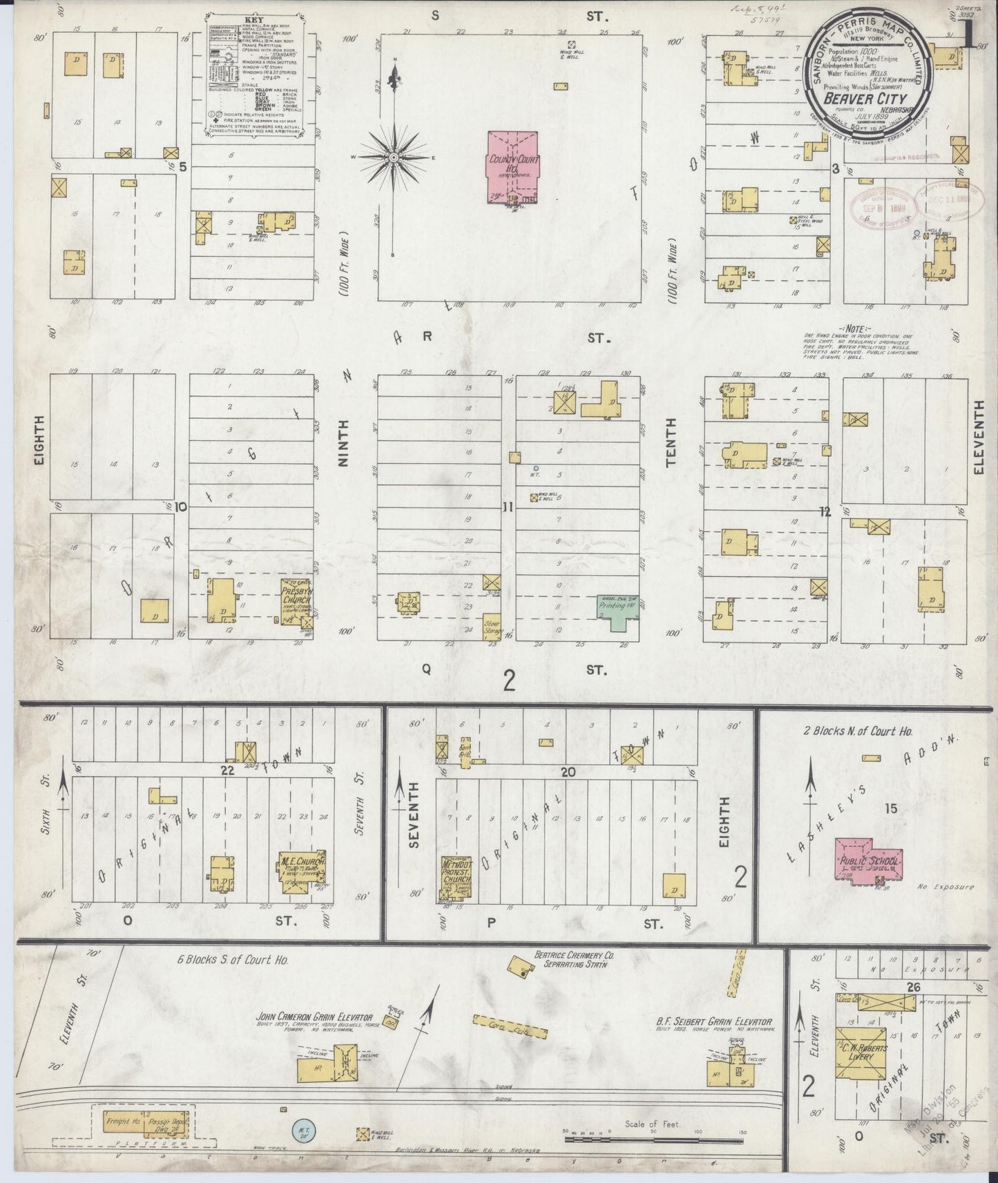 Sanborn Fire Insurance Map from Beaver City, Furnas County, Nebraska (1899), Sheet #0001 - Historic Sanborn Fire Insurance Map Print, vintage old map wall art, antique decor, genealogy gift, Nebraska Nebraska map
