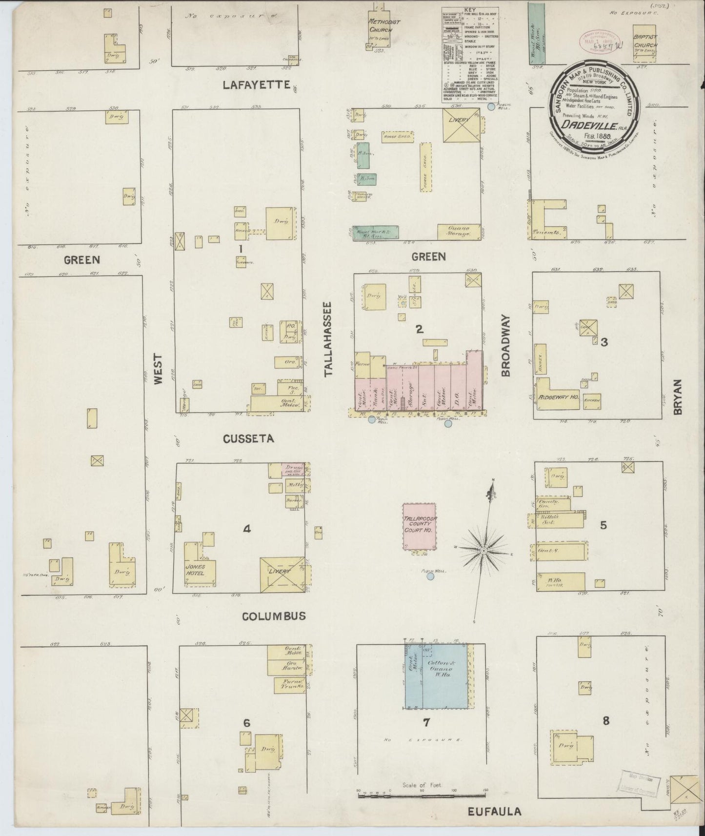 Sanborn Fire Insurance Map from Dadeville, Tallapoosa County, Alabama (1889), Sheet #0001 - Historic Sanborn Fire Insurance Map Print, vintage old map wall art, antique decor, genealogy gift, Alabama Alabama map
