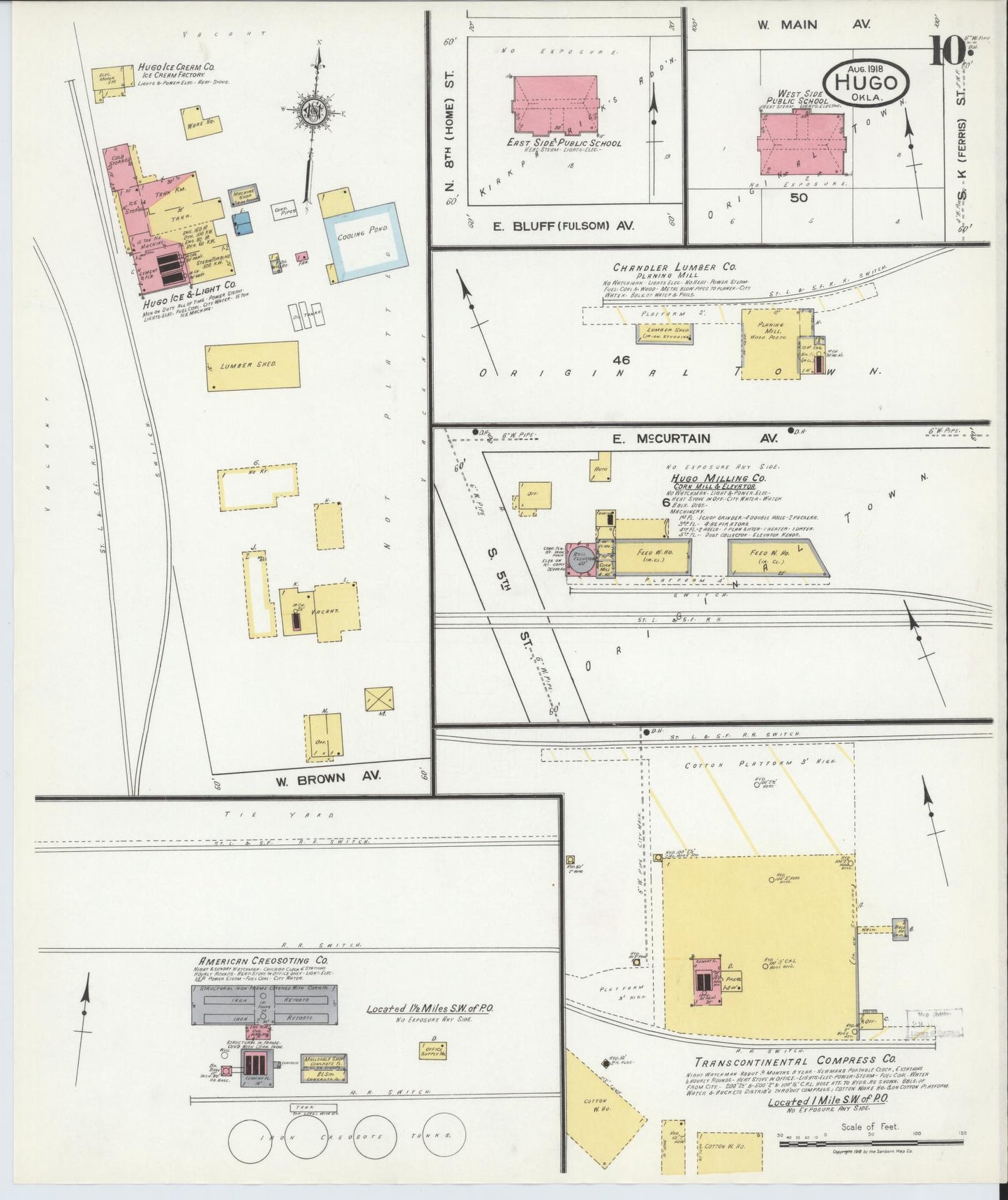 Sanborn Fire Insurance Map from Hugo, Choctaw County, Oklahoma (1918), Sheet #0010 - Historic Sanborn Fire Insurance Map Print, vintage old map wall art, antique decor, genealogy gift, Oklahoma Oklahoma map